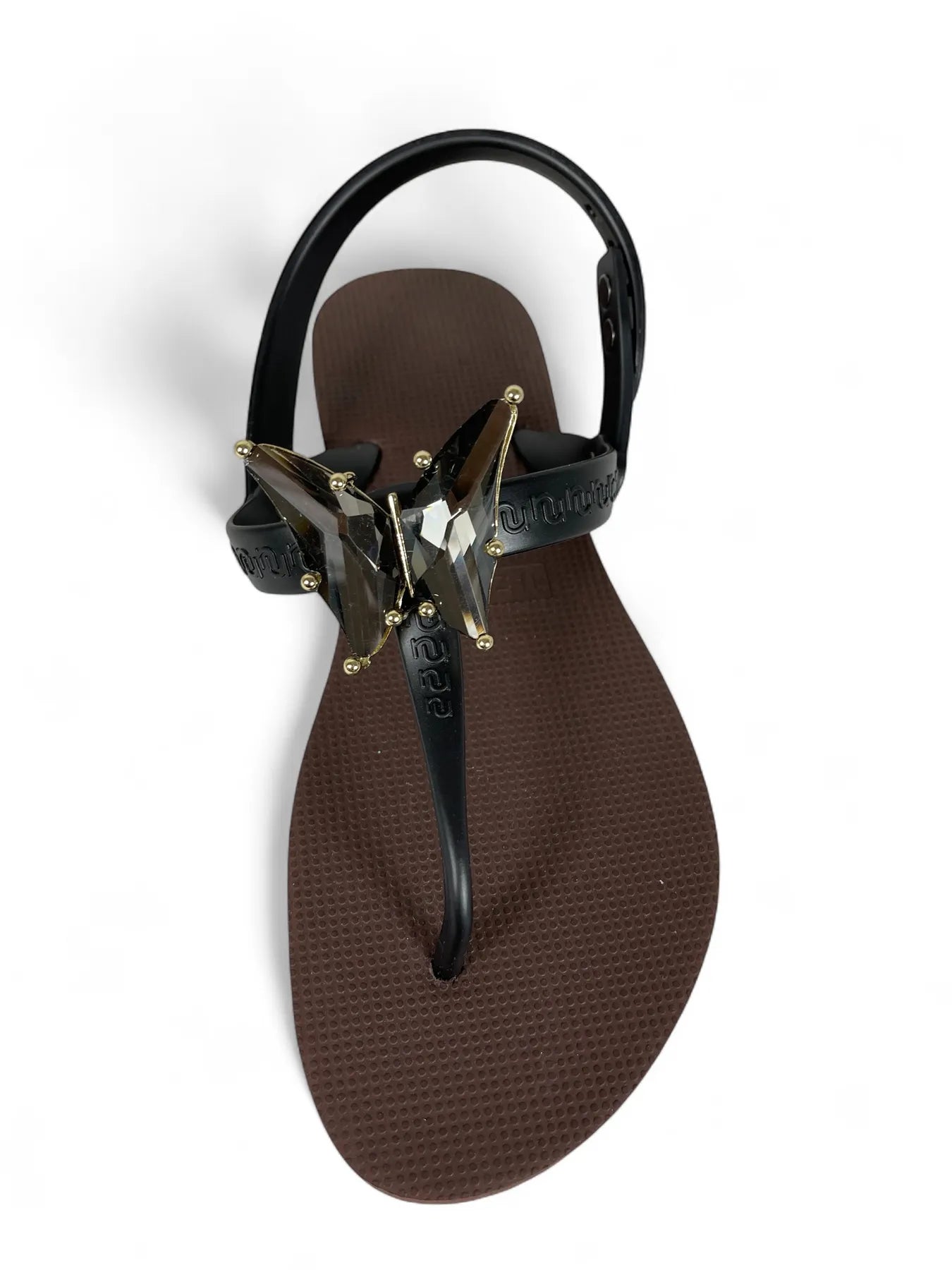 UZURII  SELENA BUTTERFLY SILBER DAMEN FLIP FLOPS BADE ZEHENTRENNER STRASSSTEINE BRAUN