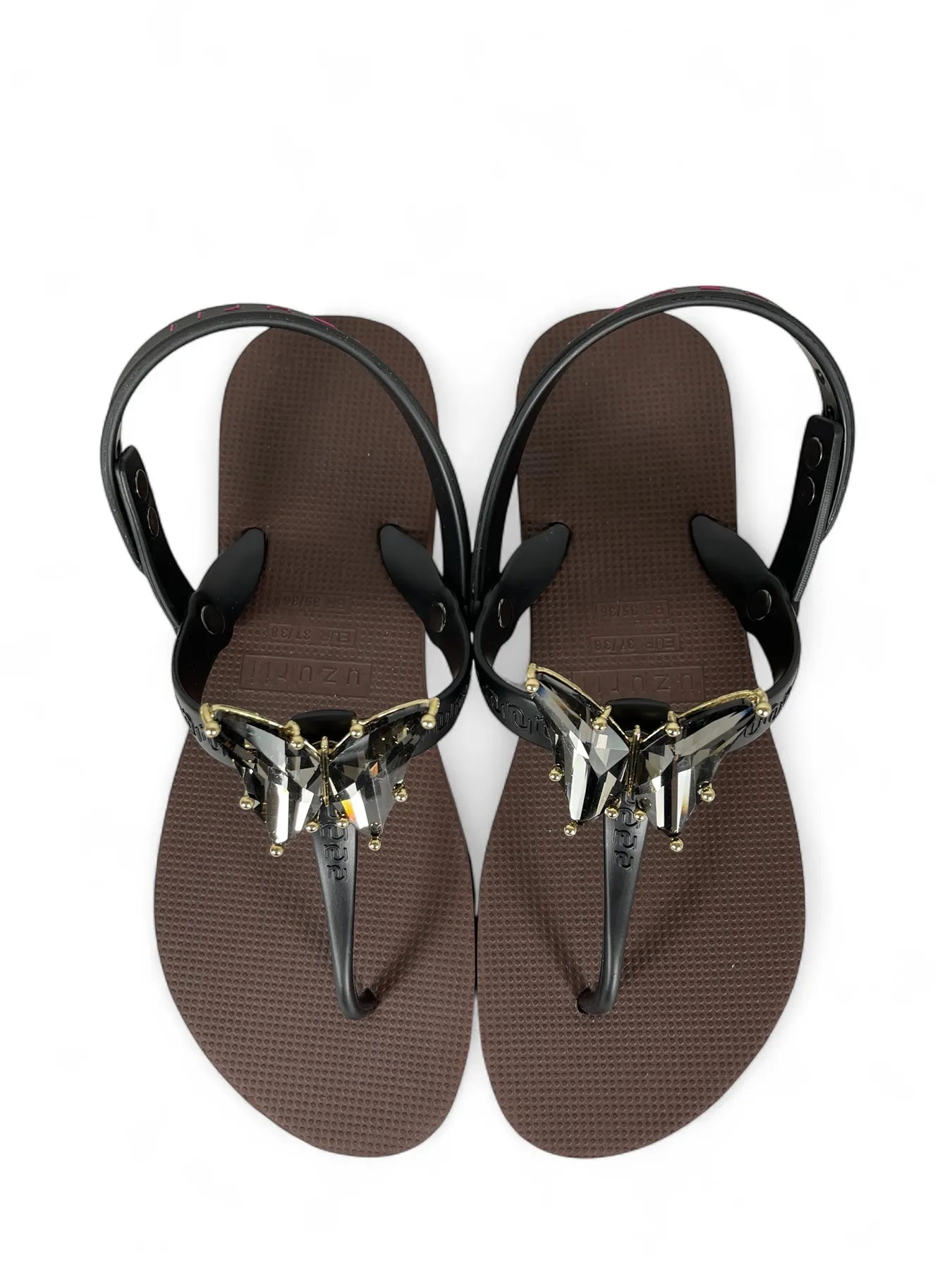 UZURII  SELENA BUTTERFLY SILBER DAMEN FLIP FLOPS BADE ZEHENTRENNER STRASSSTEINE BRAUN