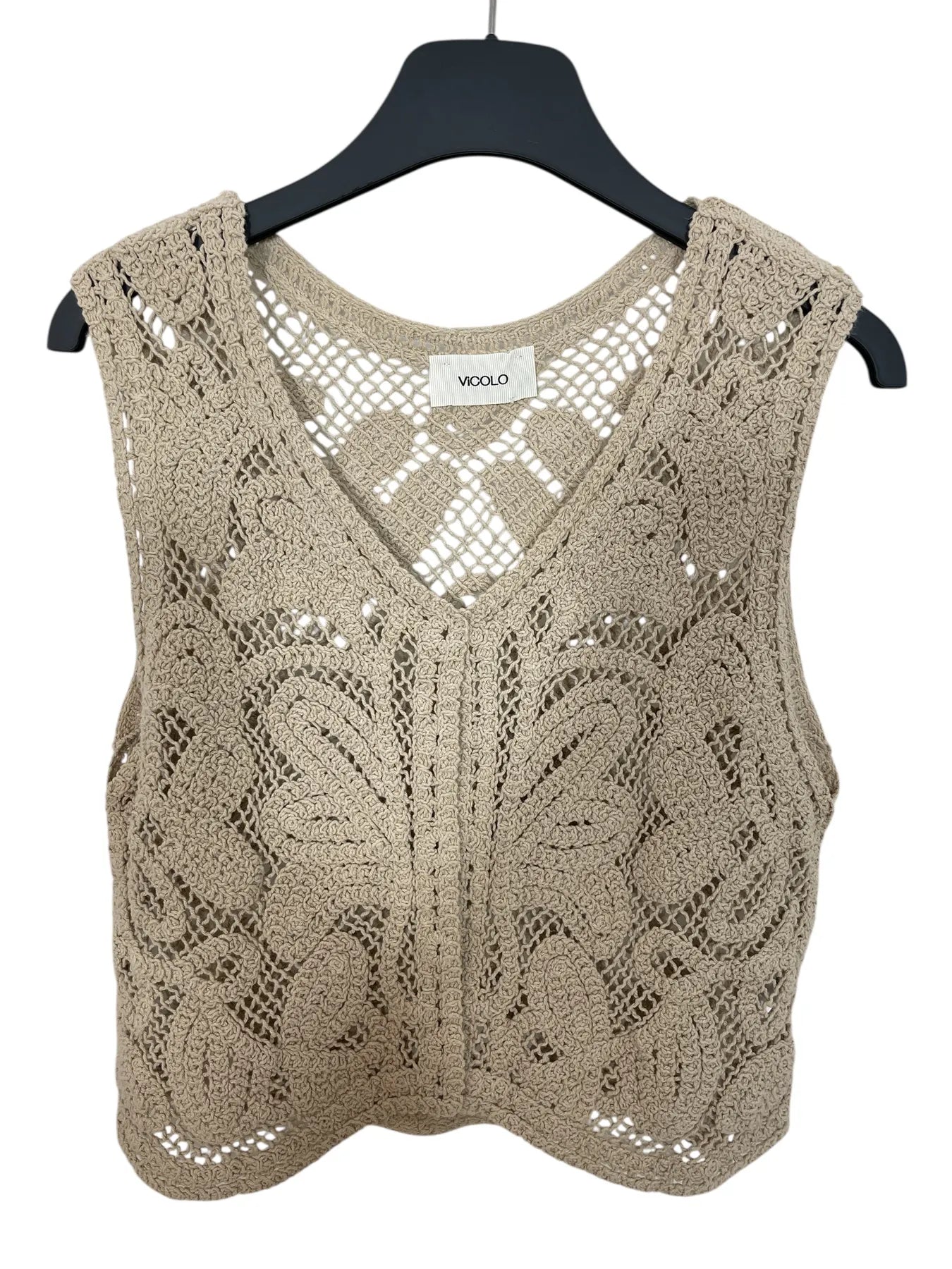 VICOLO 77036D Damen Häkelweste Strick Weste VANILLA.