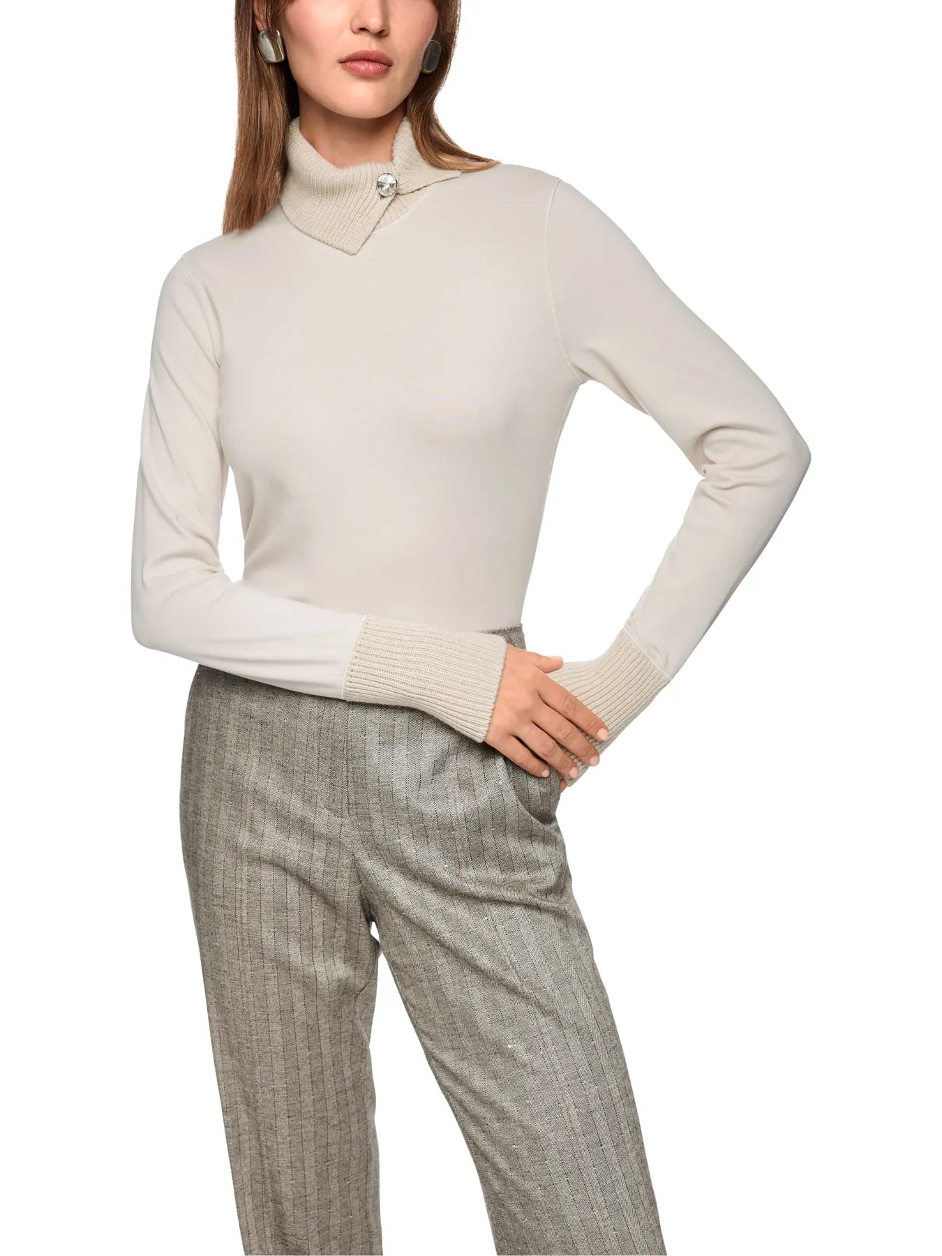 MARC CAIN ZC 48.44 J15 Longsleeve mit gestricktem Kragen smoke