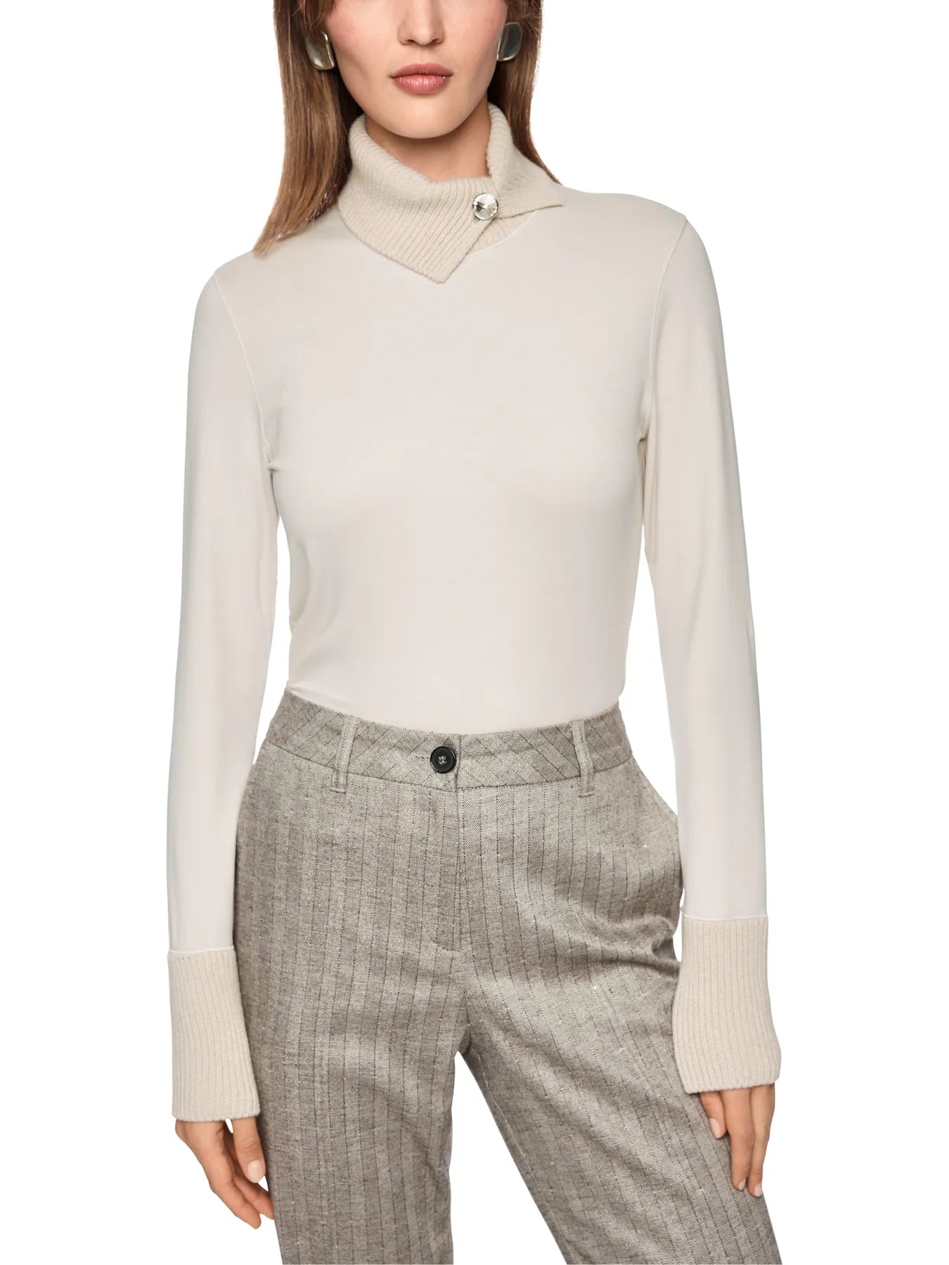 MARC CAIN ZC 48.44 J15 Longsleeve mit gestricktem Kragen smoke