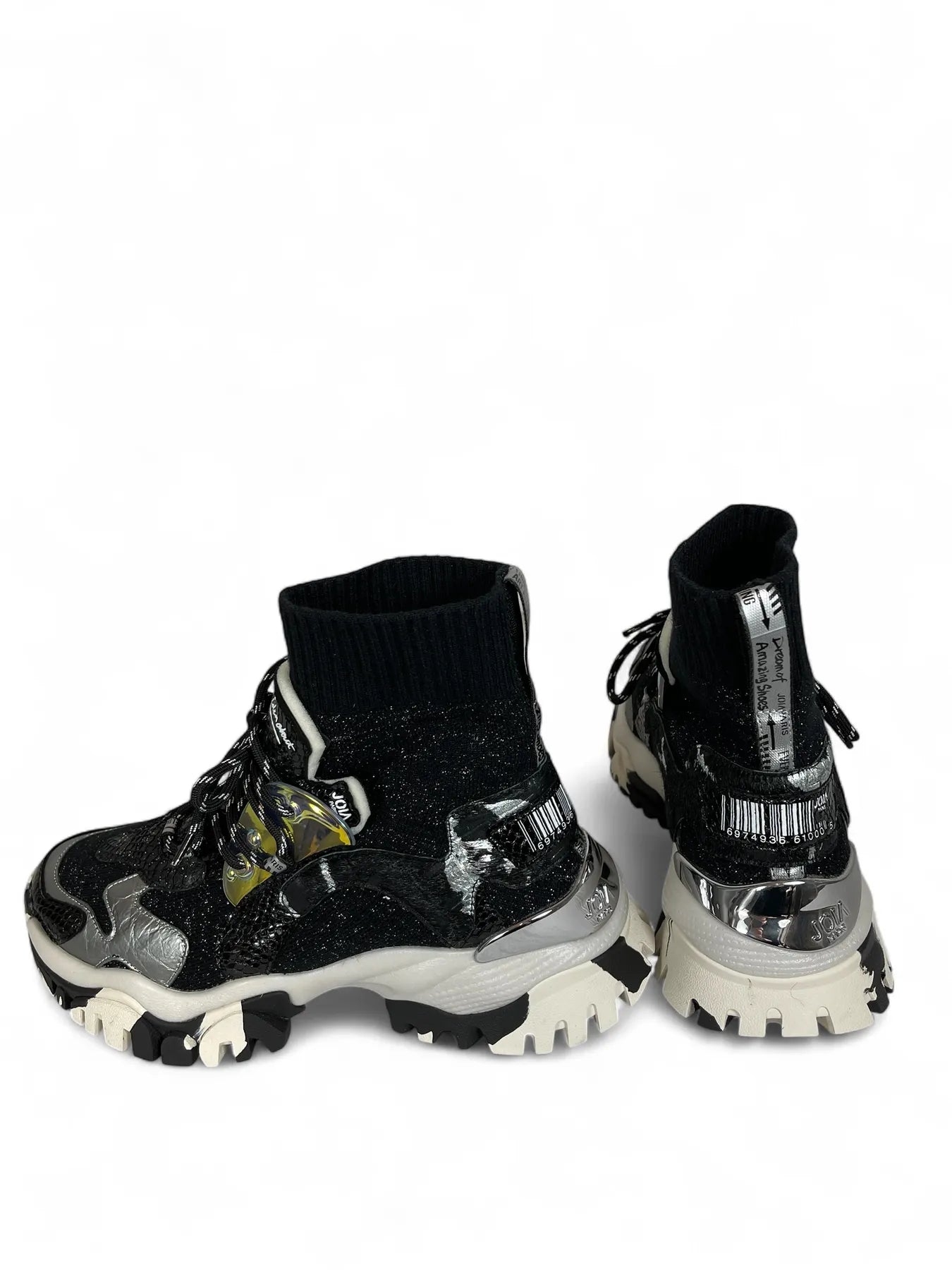 JOIA 2502095 LAZY Leather Stretch Sock Sneaker Black Silver