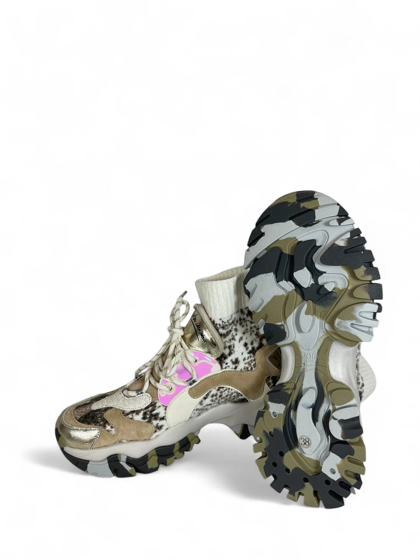 JOIA 2502093 LAZY  Leather Stretch Sock Sneaker White Beige