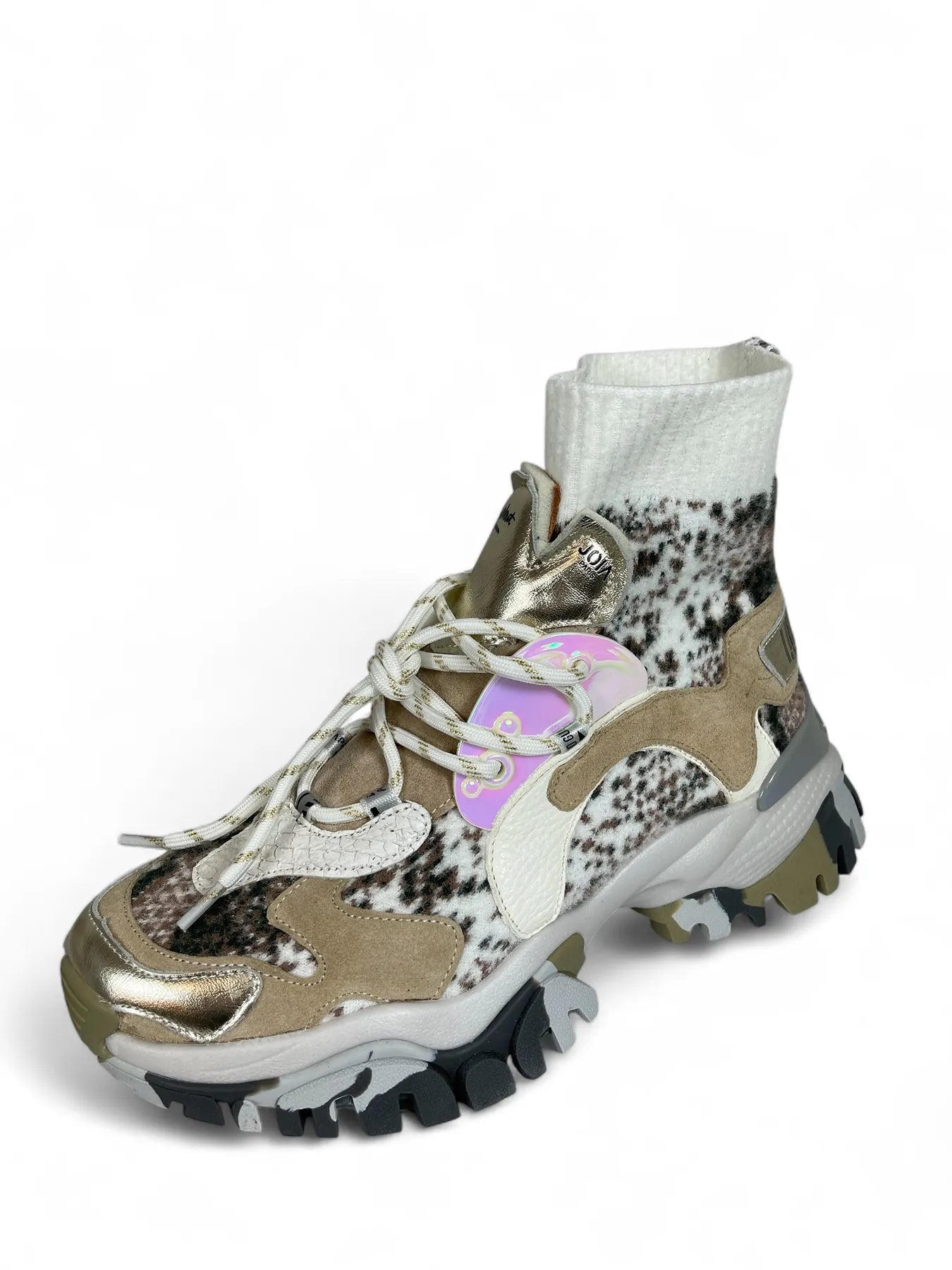 JOIA 2502093 LAZY  Leather Stretch Sock Sneaker White Beige