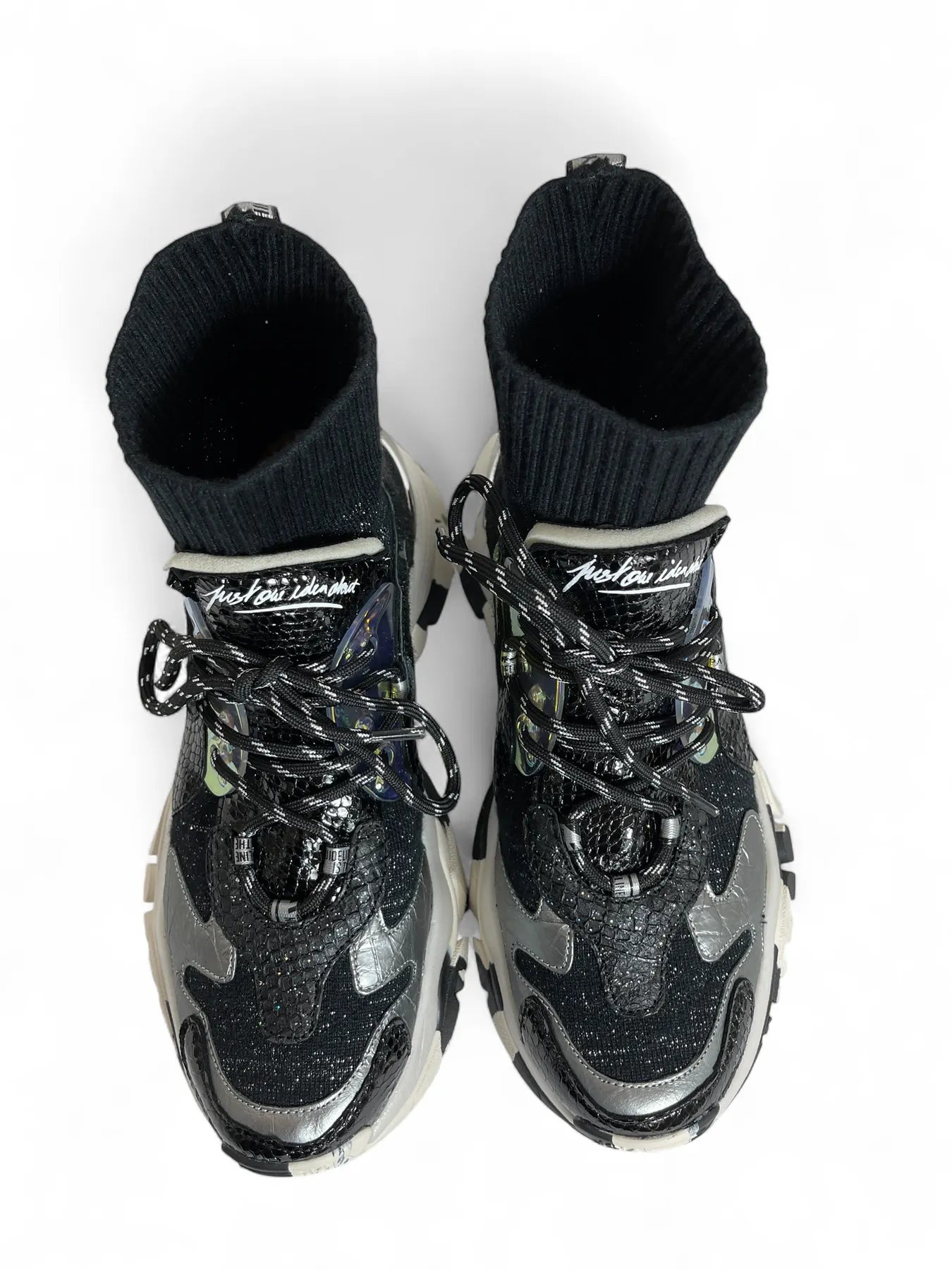 JOIA 2502095 LAZY Leather Stretch Sock Sneaker Black Silver