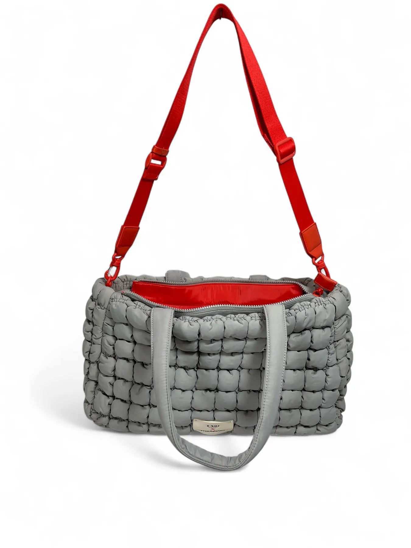 UNIO CORTINA BUBBLE NYLON SHOPPER PUFFER BAG ORANGE LIGHT GREY