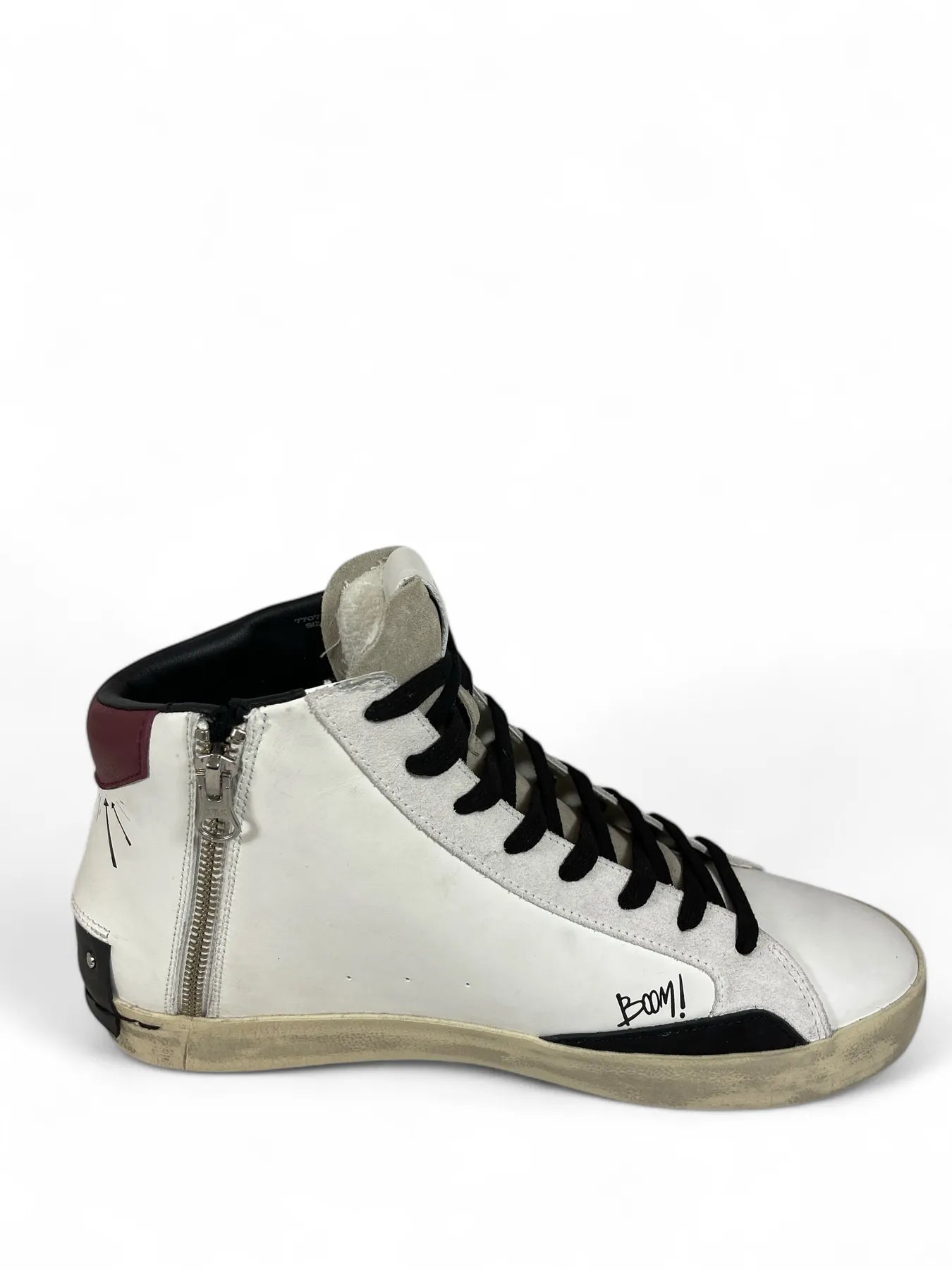 CRIME LONDON 77073AA8 Distressed High Top Sneaker  Leder Comic Weiß