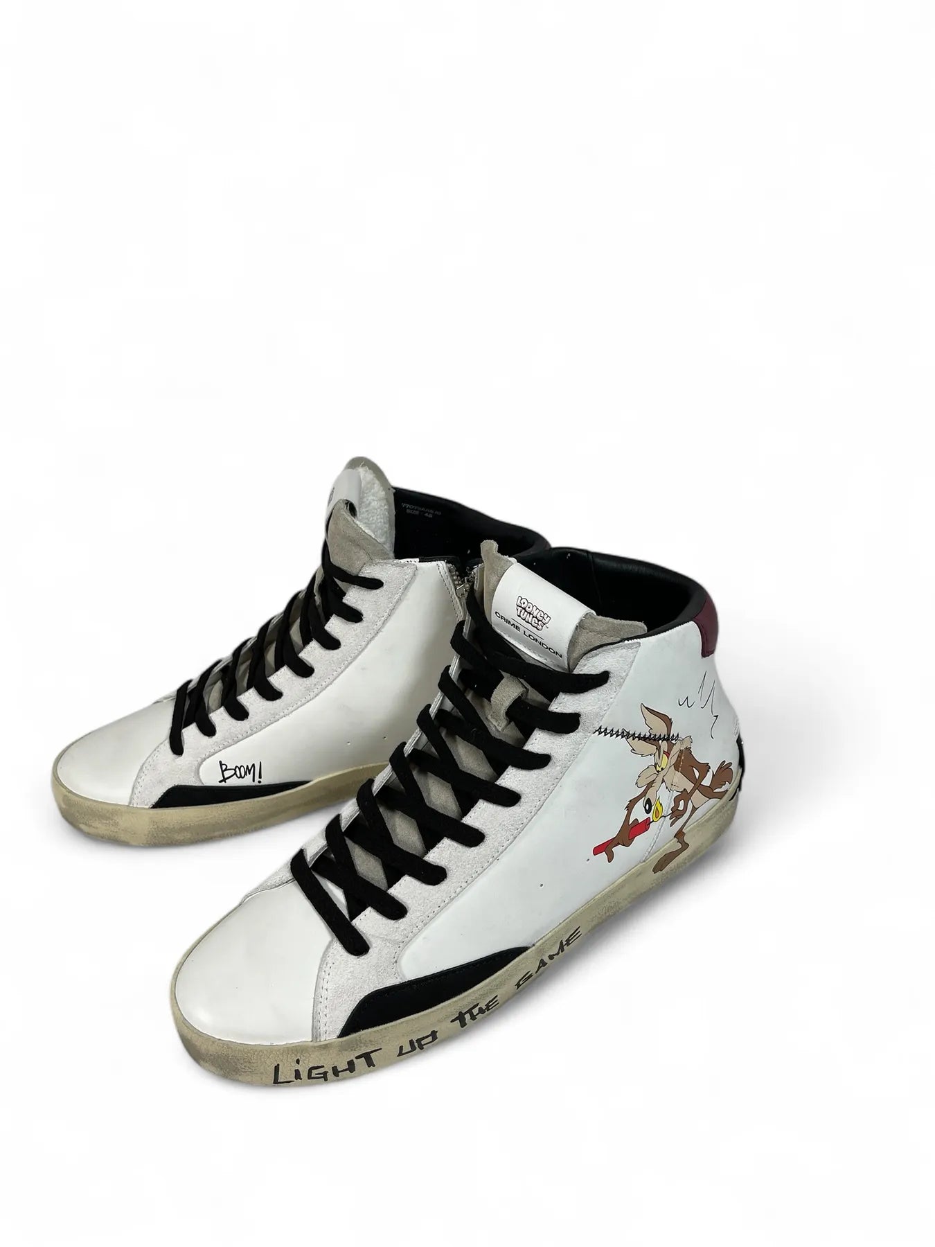 CRIME LONDON 77073AA8 Distressed High Top Sneaker  Leder Comic Weiß