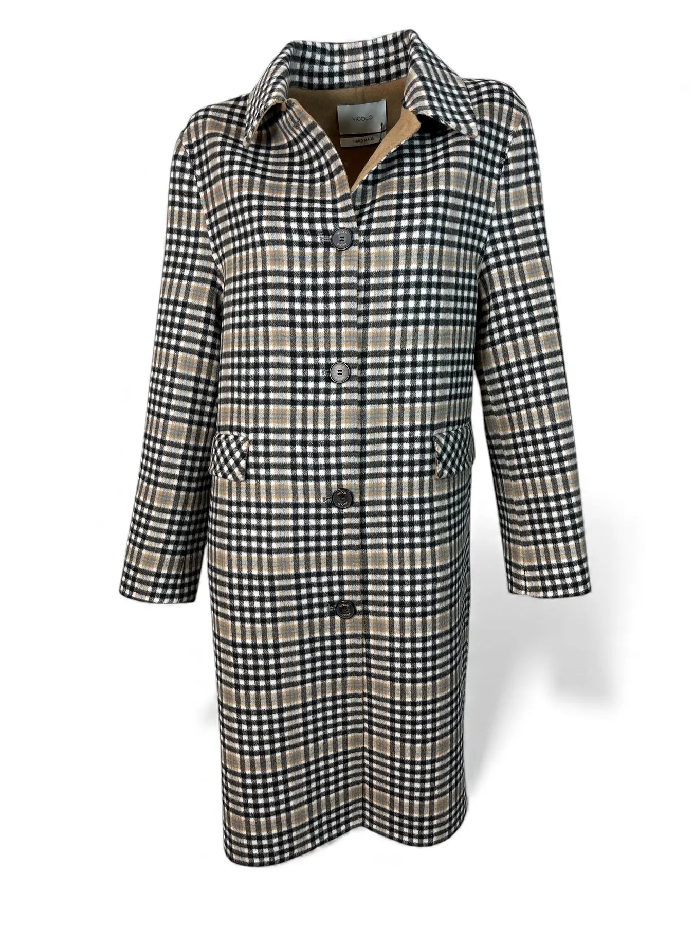 VICOLO TF0020  2-in-1 Mantel Wolle/Regenmantel Karomuster Braun