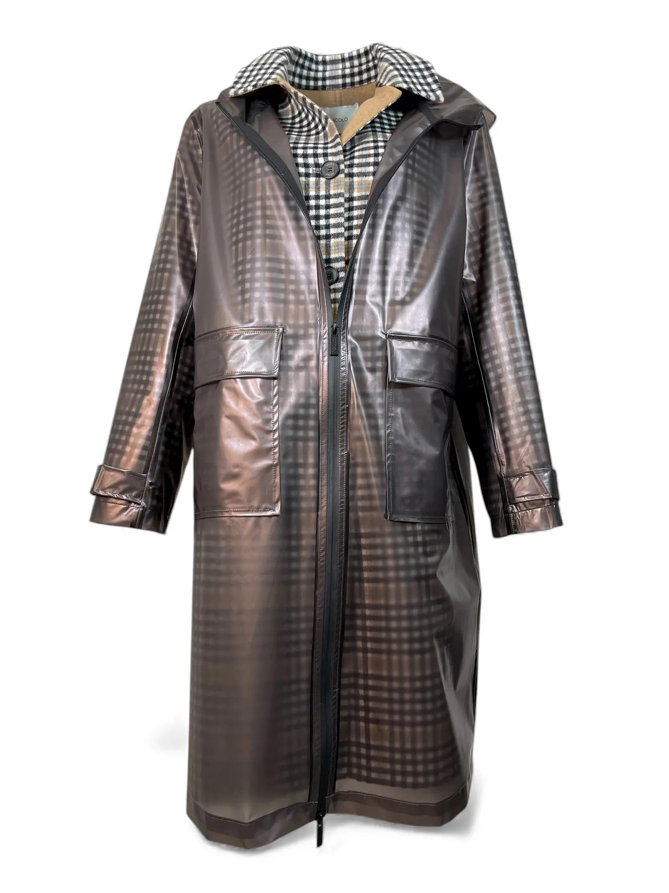 VICOLO TF0020  2-in-1 Mantel Wolle/Regenmantel Karomuster Braun