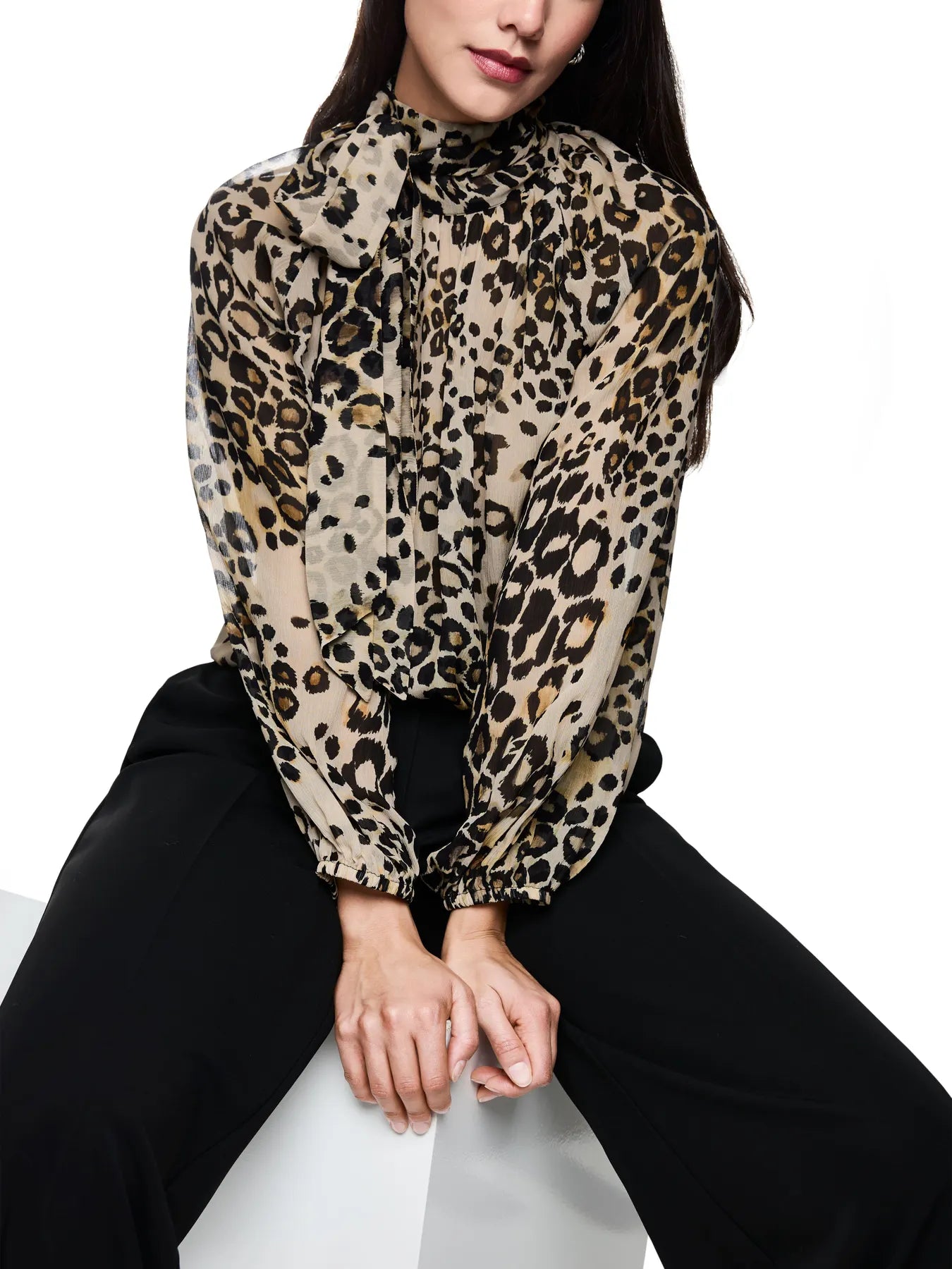 MARC CAINZC 51.13 W27 Schluppenbluse mit Leo-Print Braun