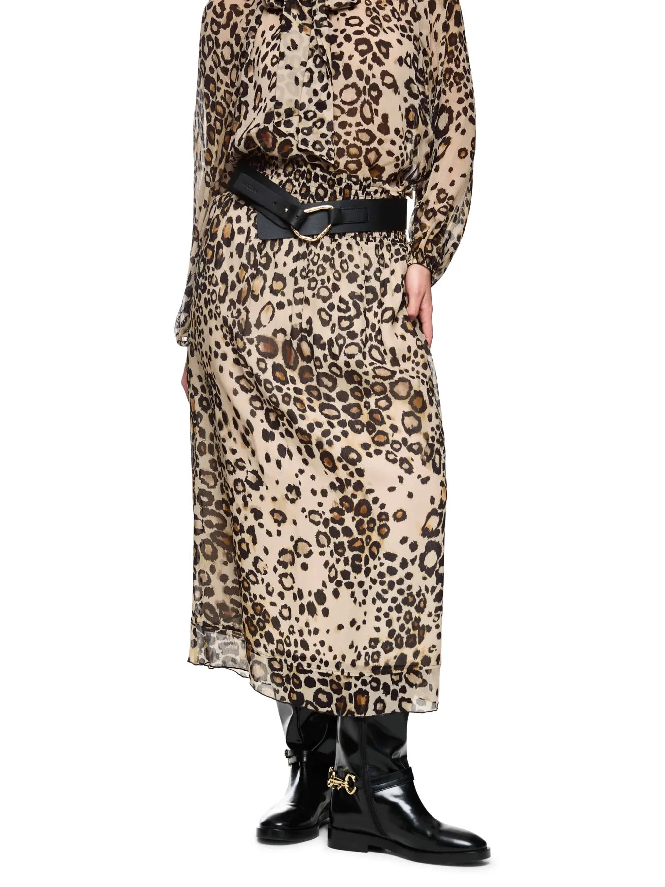 MARC CAIN ZC 71.17 W27 Leo-Midirock mit Volant Saum Braun