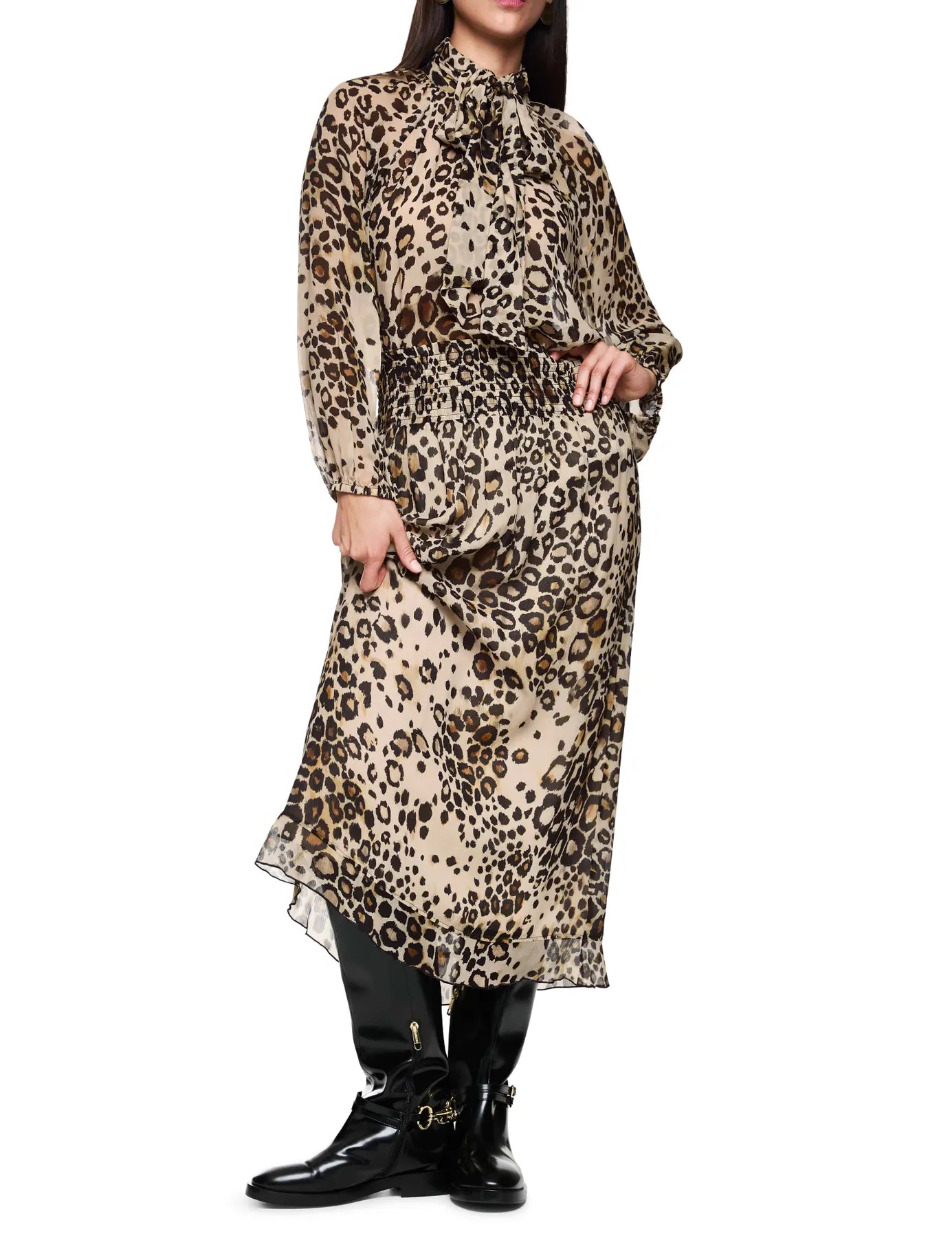 MARC CAIN ZC 71.17 W27 Leo-Midirock mit Volant Saum Braun