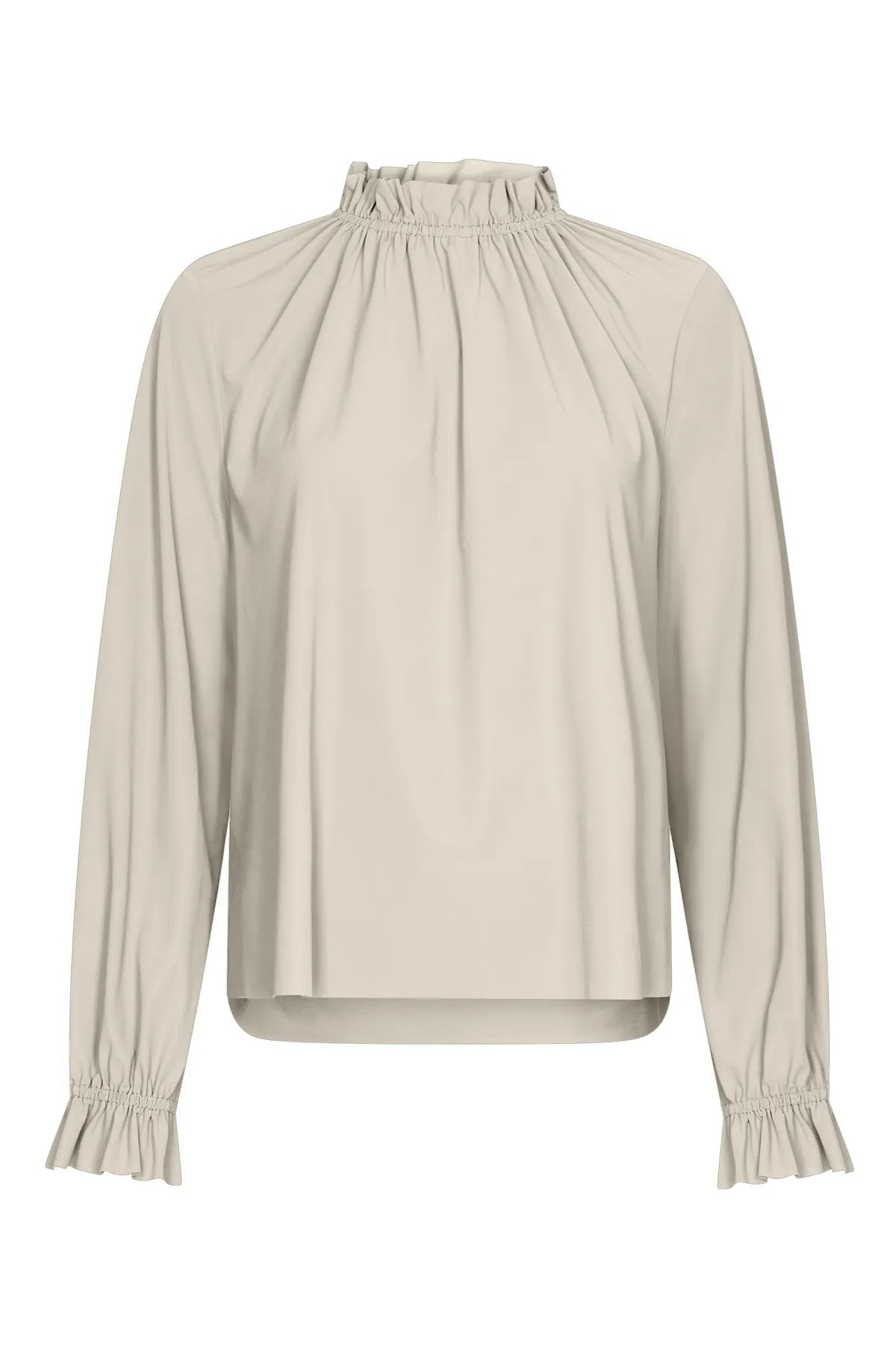 JAPAN TKY MUKAWA BLUSE MIT STEHKRAGEN TECHNOJERSEY STRETCH LEINEN.