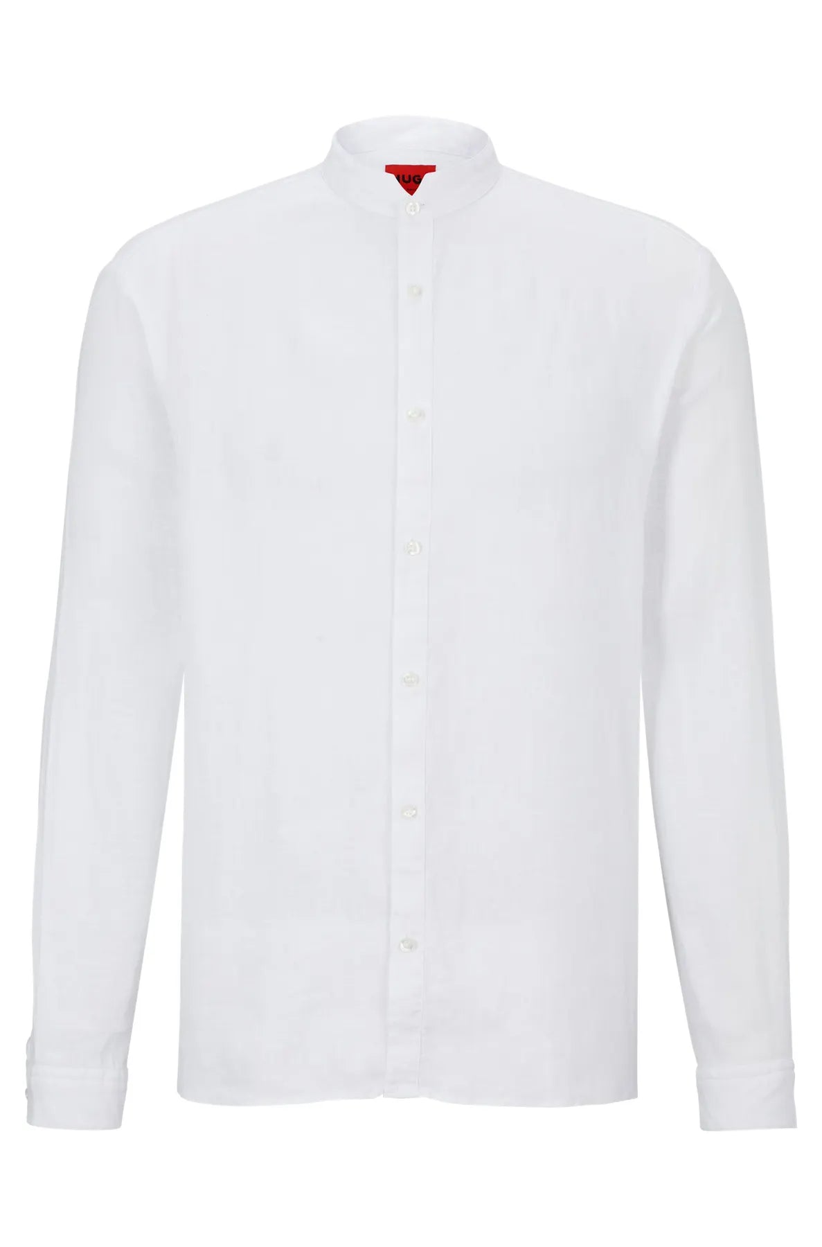 HUGO 50490740 Elvory Slim-Fit Hemd aus Leinen-Canvas Weiß