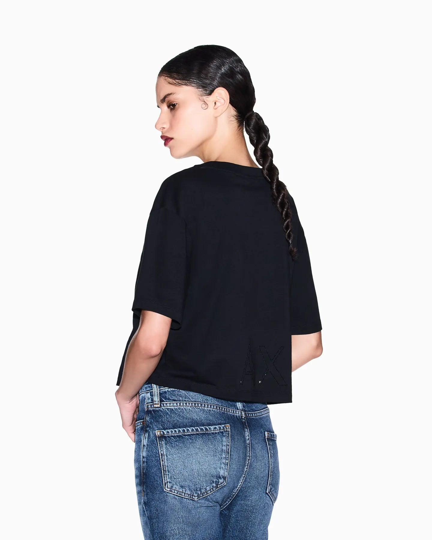 ARMANI  XW001709 AF17172  Cropped Logo T-Shirt  Black UC001