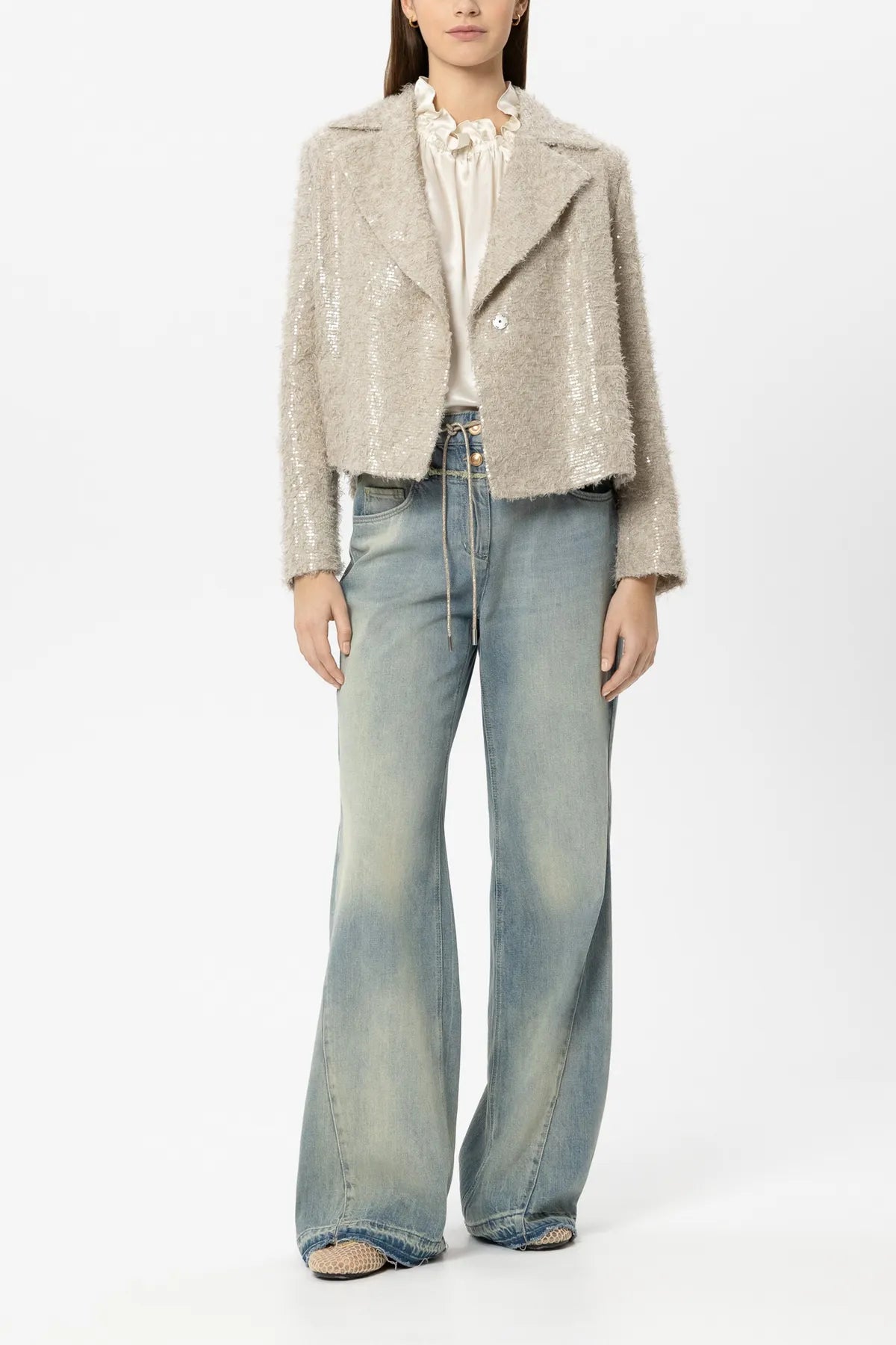 LUISA CERANO 438085/3825-0 Pailletten-Cabanjacke taupe