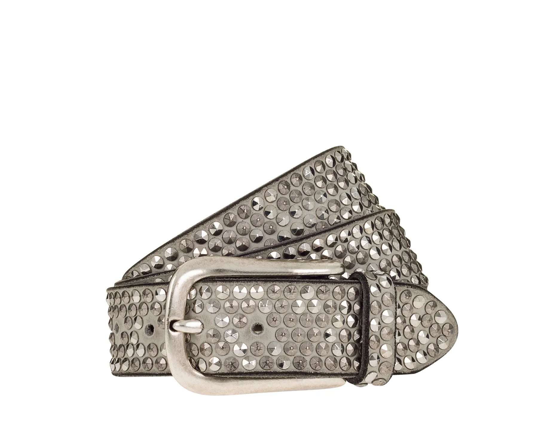 B.BELT BB0225L03 Zoe Silver Damen Leder Gürtel 35mm mit Nieten Hellgrau