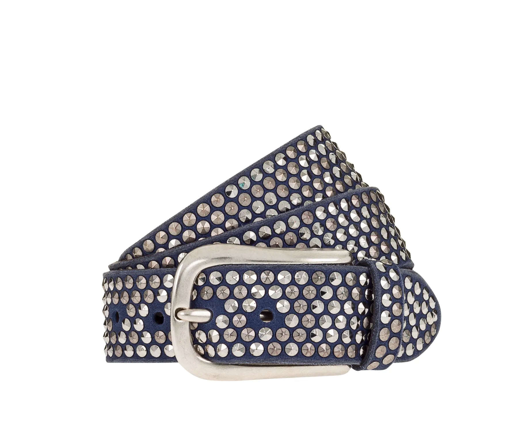 B.BELT BB0225L03 Zoe Silver Damen Leder Gürtel 35mm mit Nieten Marine Blau