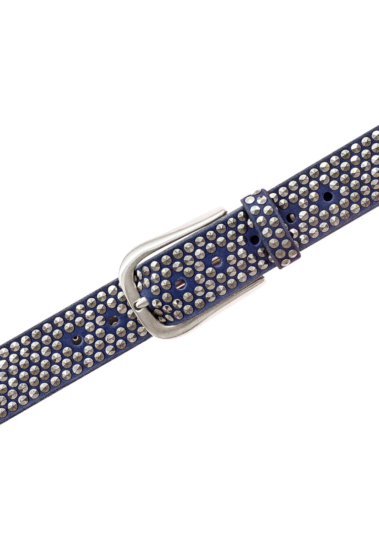 B.BELT BB0225L03 Zoe Silver Damen Leder Gürtel 35mm mit Nieten Marine Blau