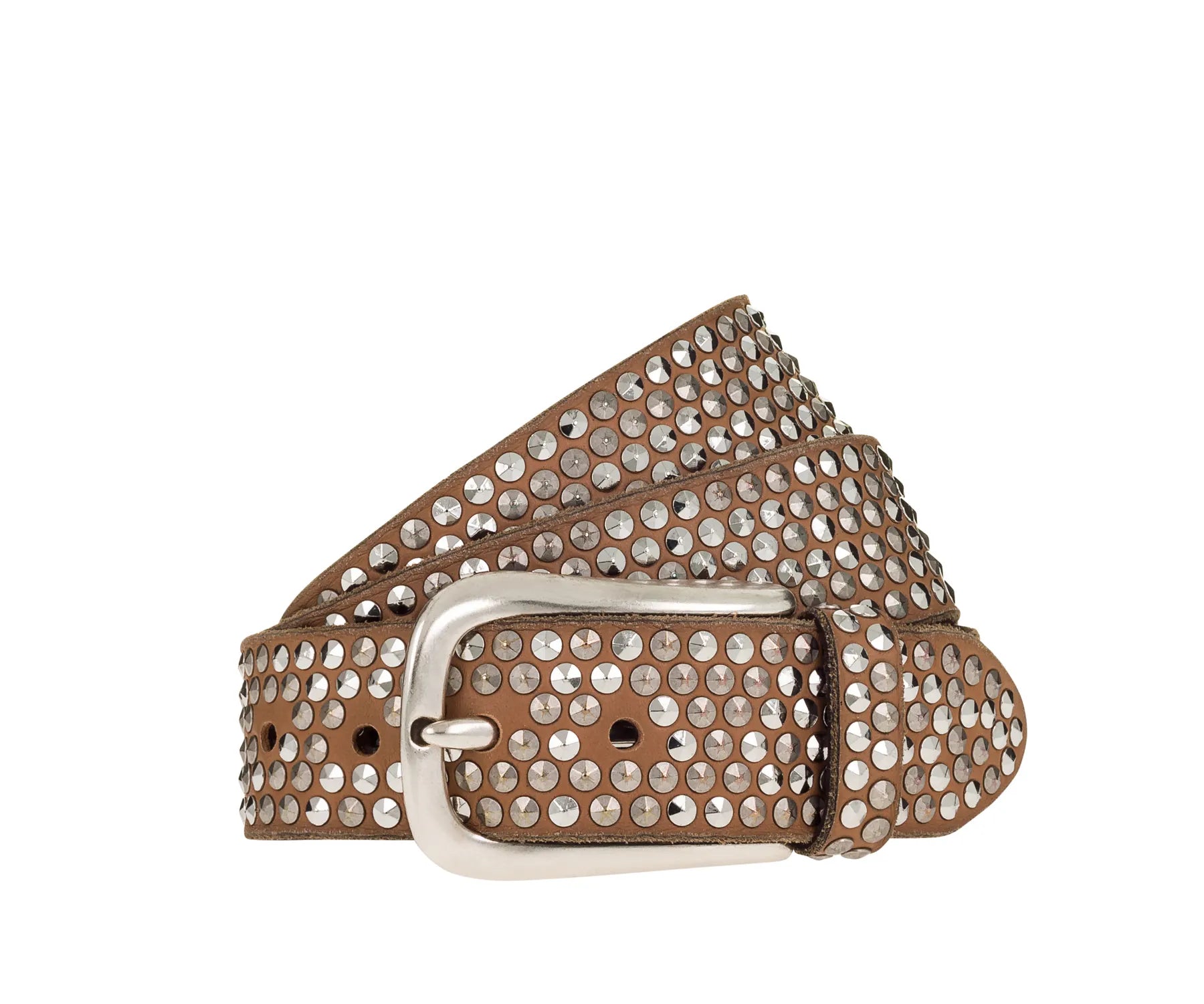 B.BELT BB0225L03 Zoe Silver Damen Leder Gürtel 35mm mit Nieten Camel