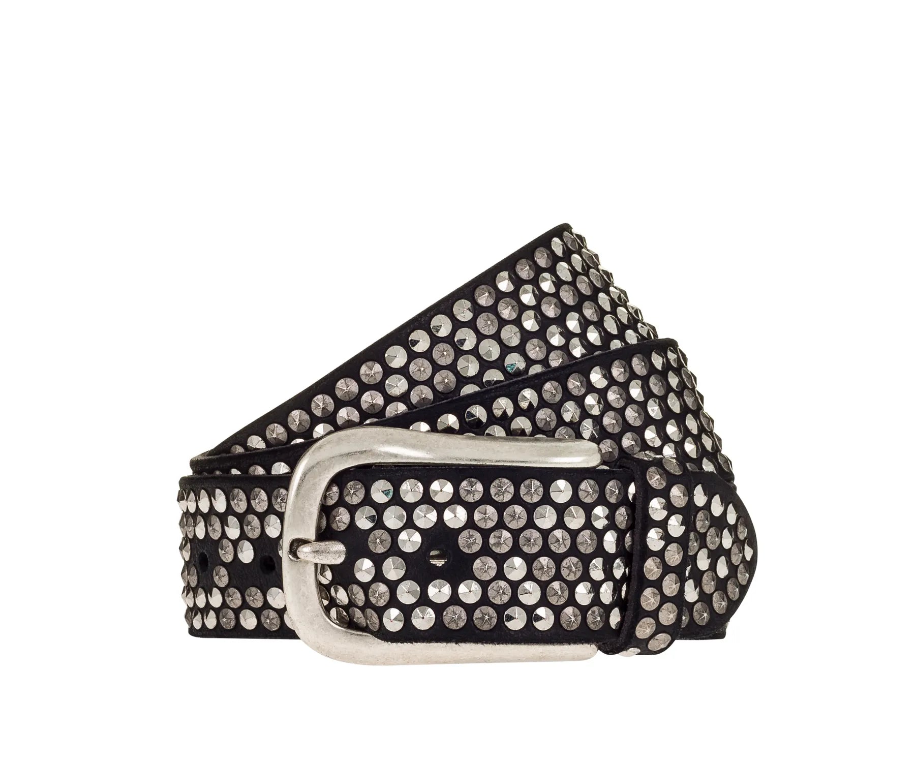 B.BELT BB0225L03 Zoe Silver Damen Leder Gürtel 35mm mit Nieten Schwarz