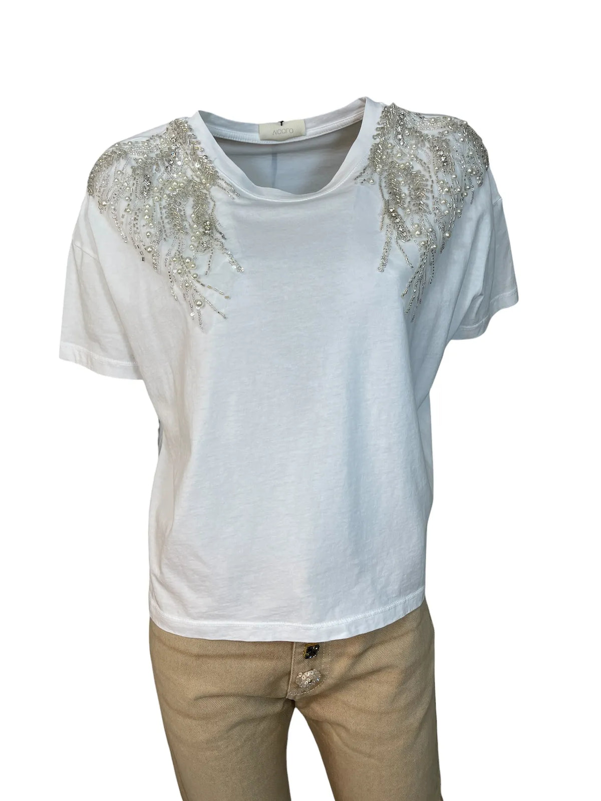 VICOLO RAB0001 DAMEN T-SHIRT STRASS PAILLETTEN WEISS