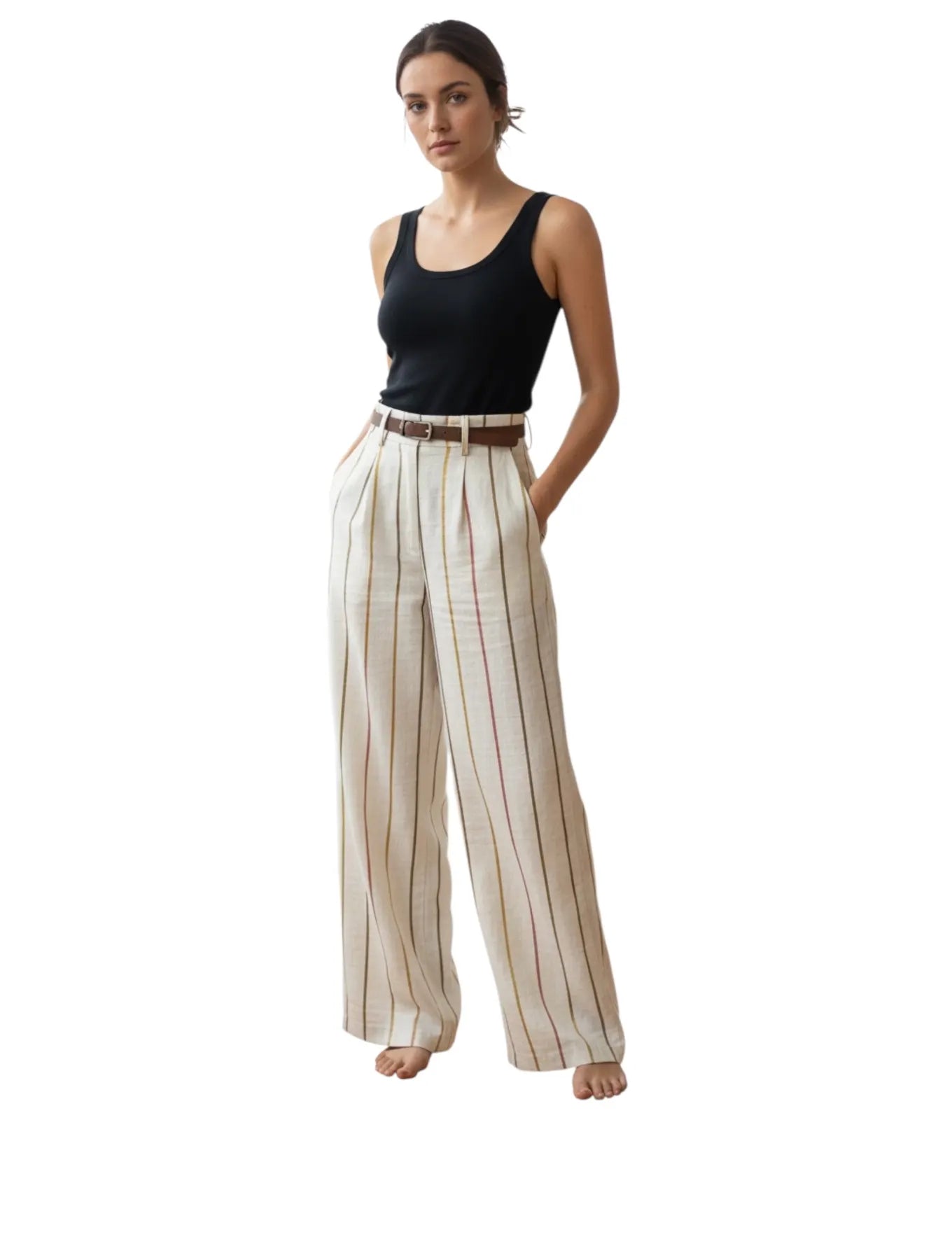 VICOLO TAB0692 DAMEN HOSE MIT STREIFEN LEINEN-MIX BURRO