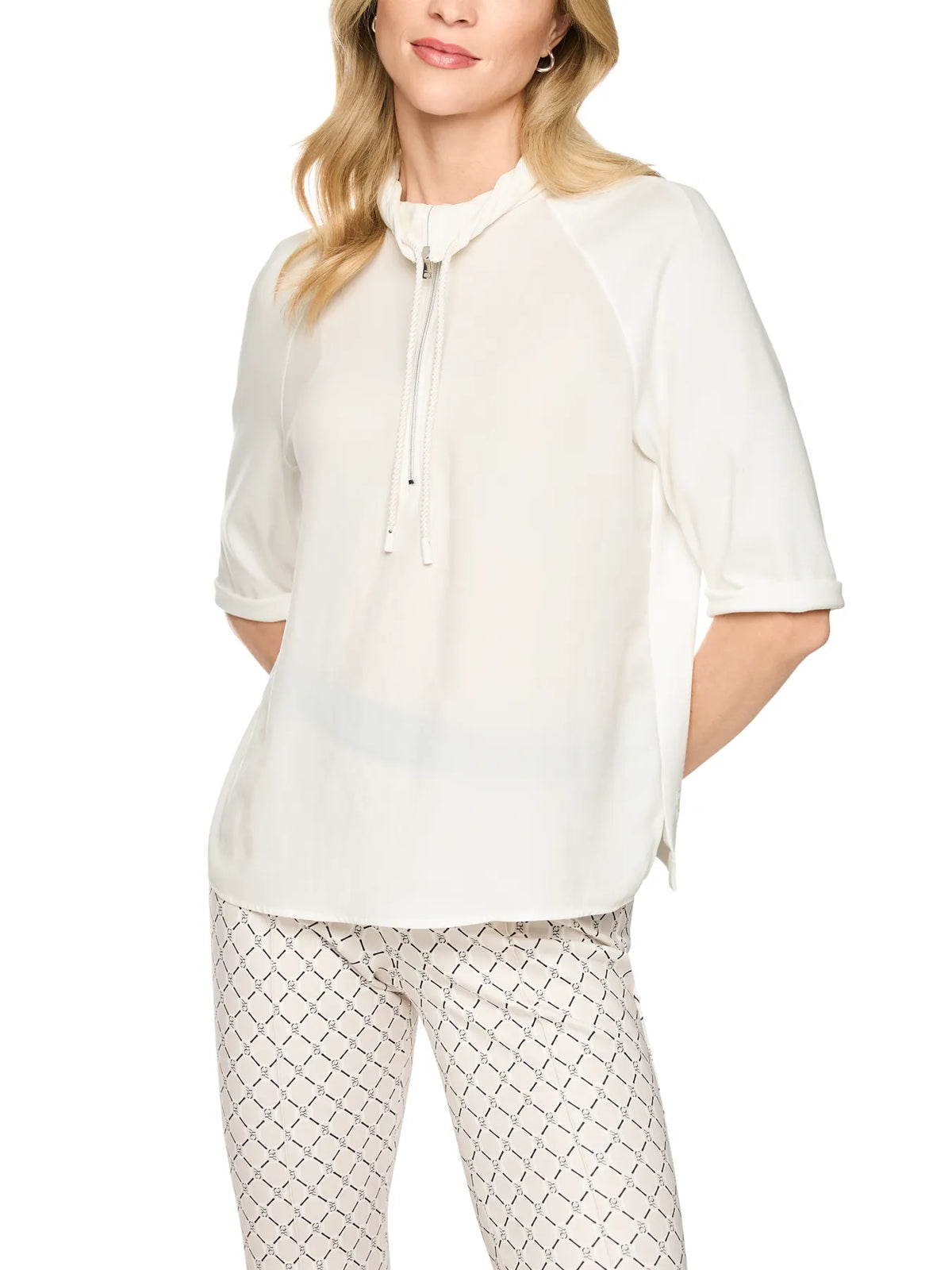 MARC CAIN BS 55.02 J57 Troyer-Blusenshirt mit Feinripp off-white