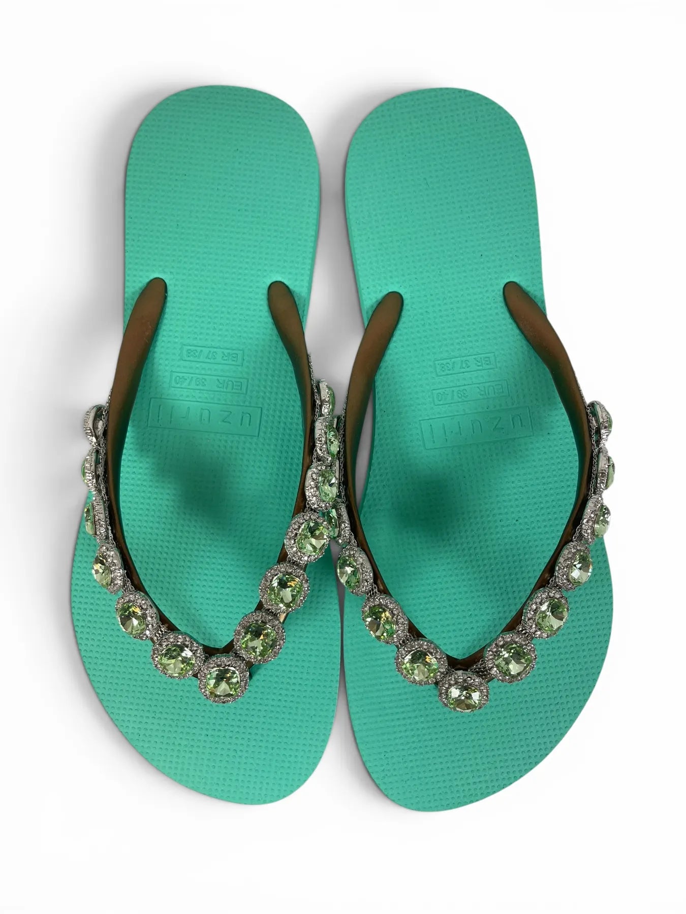 UZURII BEATRIX  DAMEN FLIP FLOPS BADE ZEHENTRENNER STRASSSTEINE MINTGRÜN