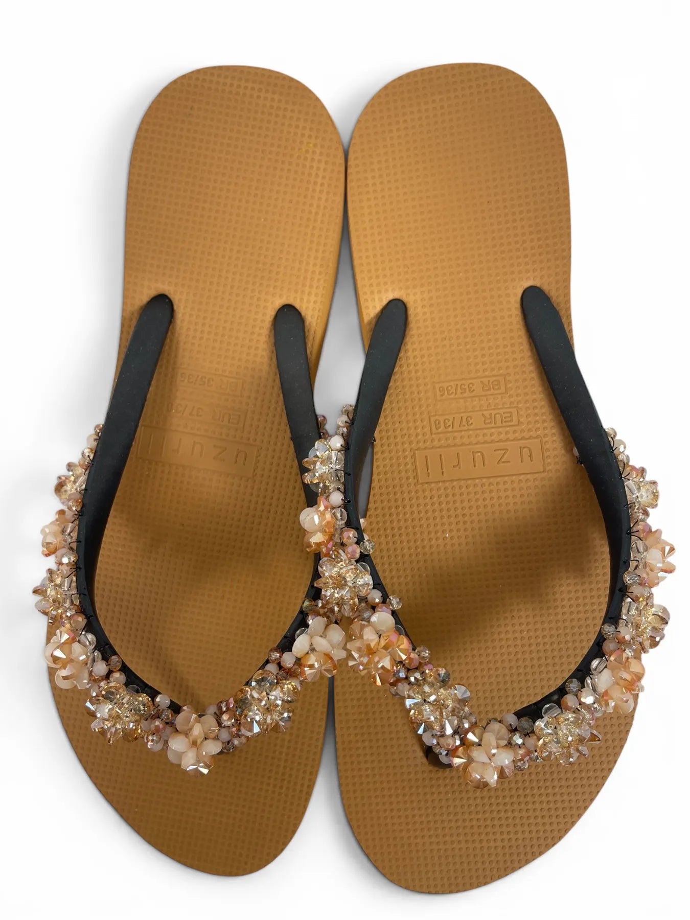 UZURII PRECIOUS BLOOM GOLD DAMEN FLIP FLOPS BADE ZEHENTRENNER STRASSSTEINE OCHRE