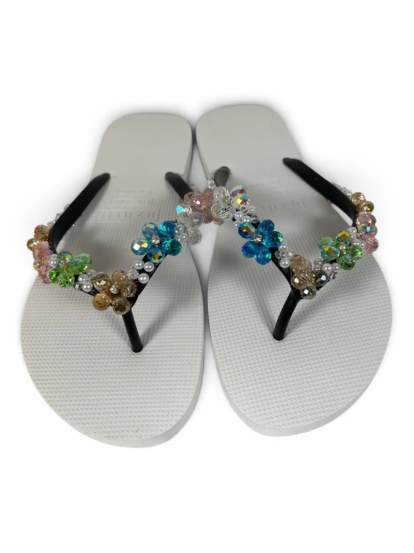 UZURII PRECIOUS COLORFUL BLOOM DAMEN FLIP FLOPS BADE ZEHENTRENNER STRASSSTEINE WHITE