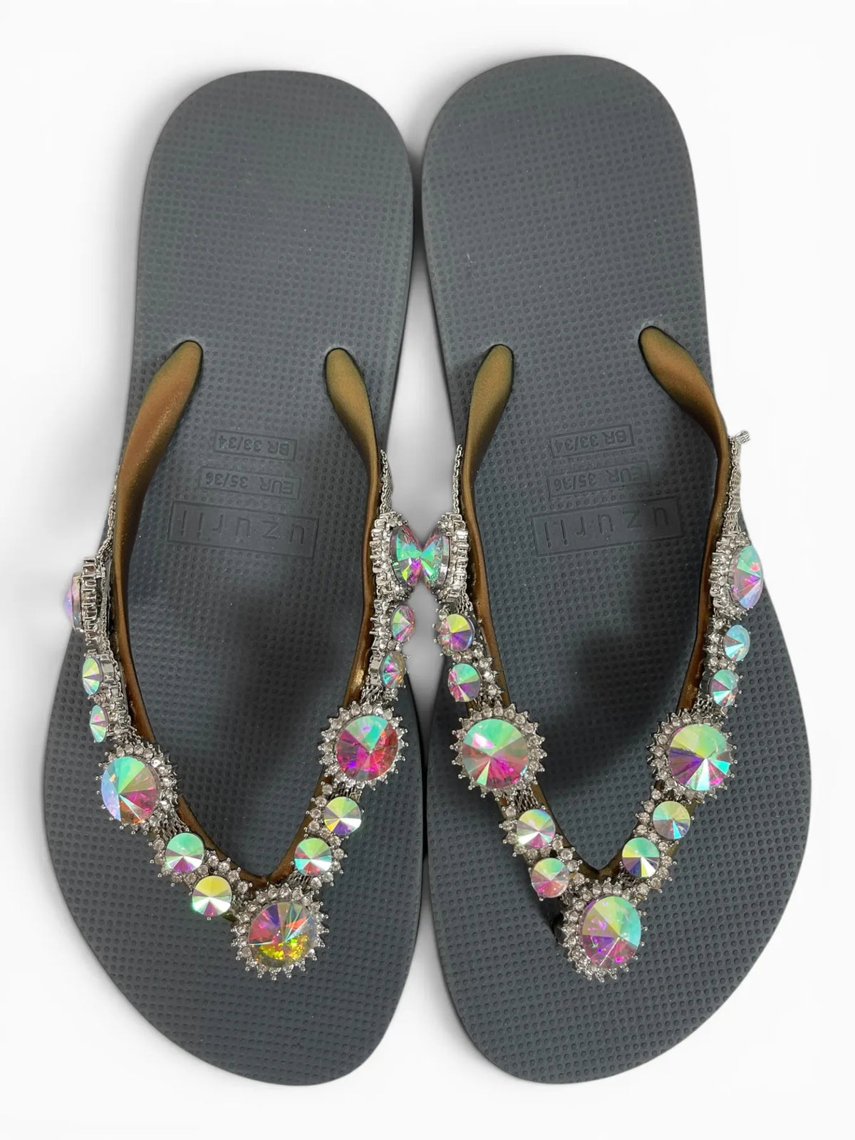 UZURII CHRYSTAL MARILYN DAMEN FLIP FLOPS BADE ZEHENTRENNER STRASSSTEINE SILVER
