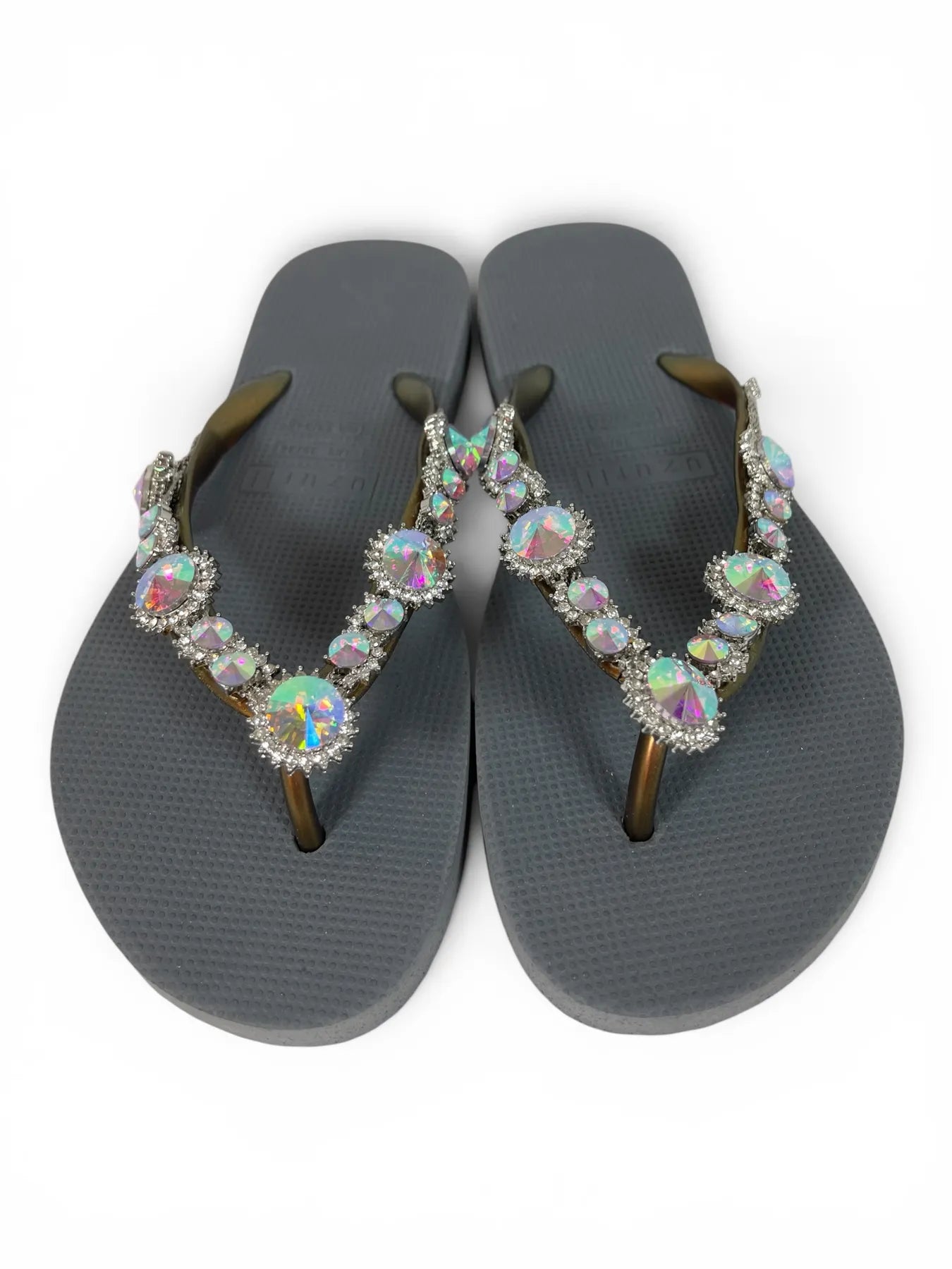 UZURII CHRYSTAL MARILYN DAMEN FLIP FLOPS BADE ZEHENTRENNER STRASSSTEINE SILVER