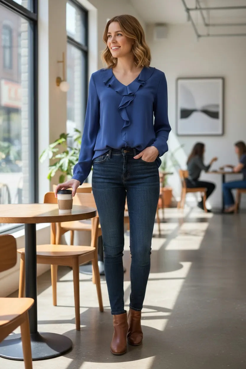 MARC CAIN BC 51.39 W90 Bluse mit Volants midnight sail 391
