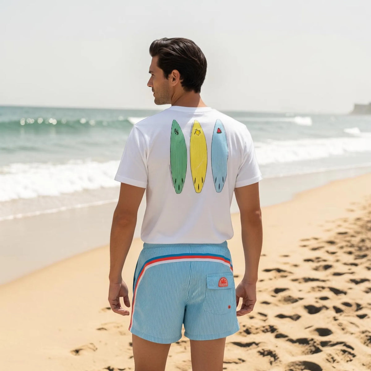 SUNDEK M769TEJ78JI HERREN T-SHIRT SURFBRETT PRINT RÜCKEN WHITE