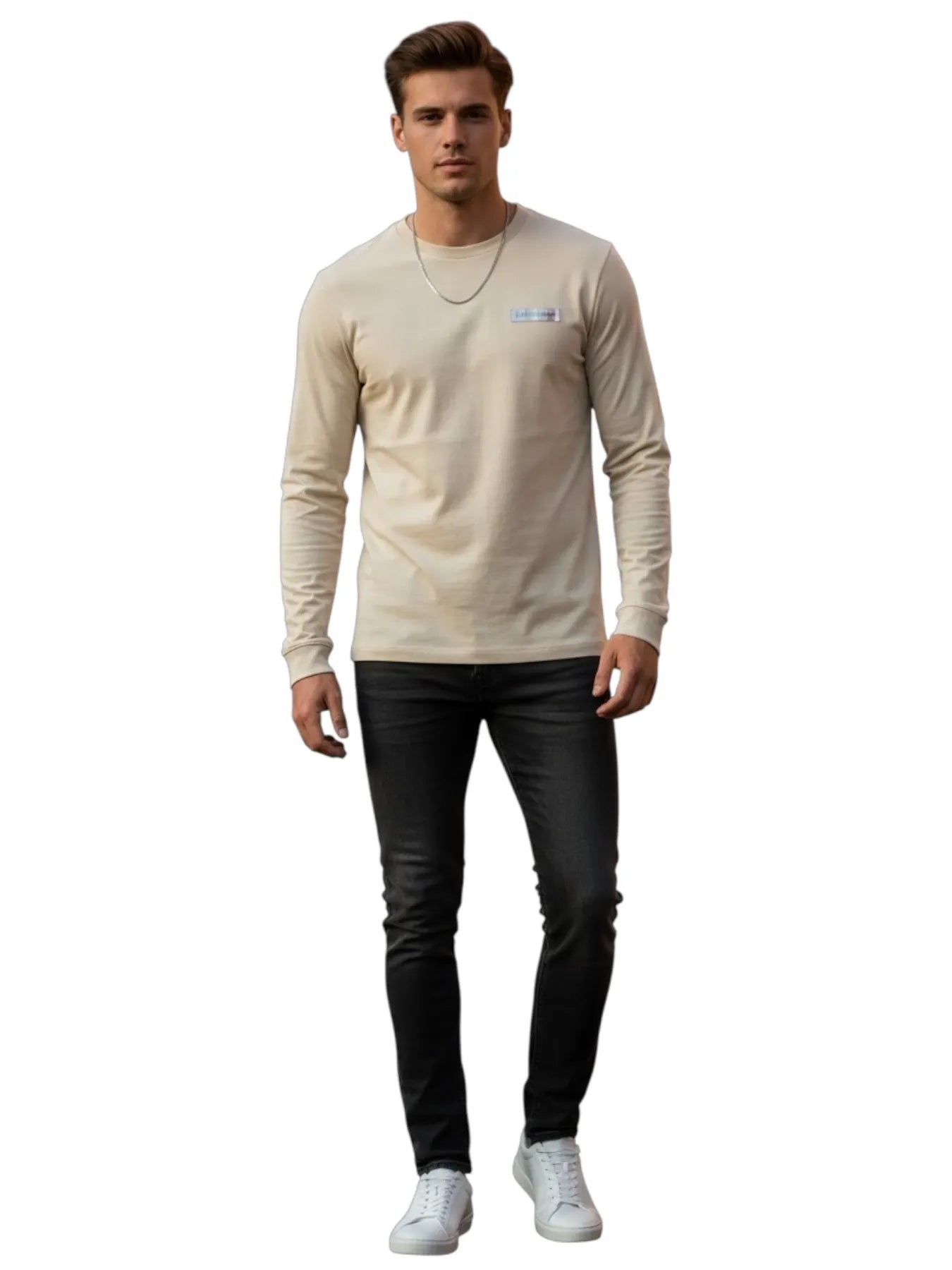 CALVIN KLEIN K10K111843 FUTURE GRAPHIC BACK LS T-SHIRT BEIGE