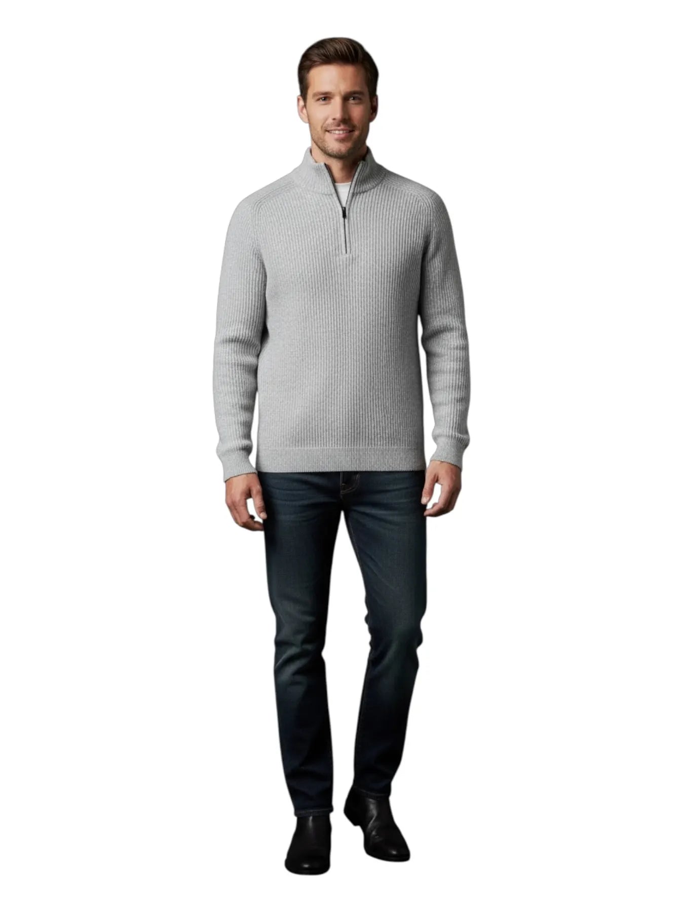 CALVIN KLEIN K10K114126 HALF CARDIGAN STITCH Q-ZIP GREY
