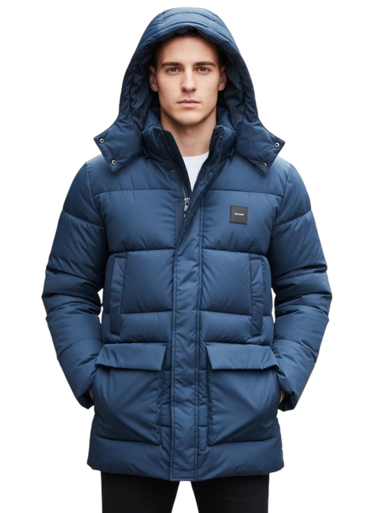 CALVIN KLEIN K10K113465 LONG HOODED QUILT PUFFER MW HERREN JACKE  BLUE