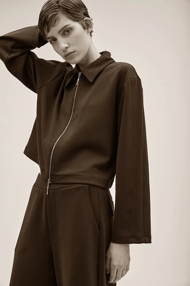 SOLDOUT S587 4000 SWEATSHIRT JACKE MIT ZIP DARKBROWN.