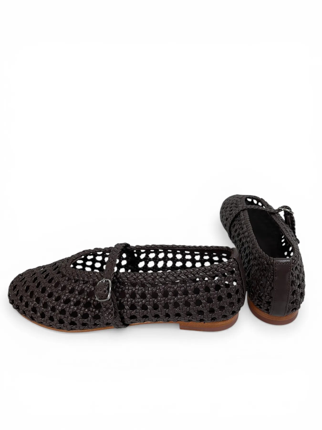 ALAN K WENDY QUADRO LEDER SLIPPER GEFLOCHTEN SEAL BROWN