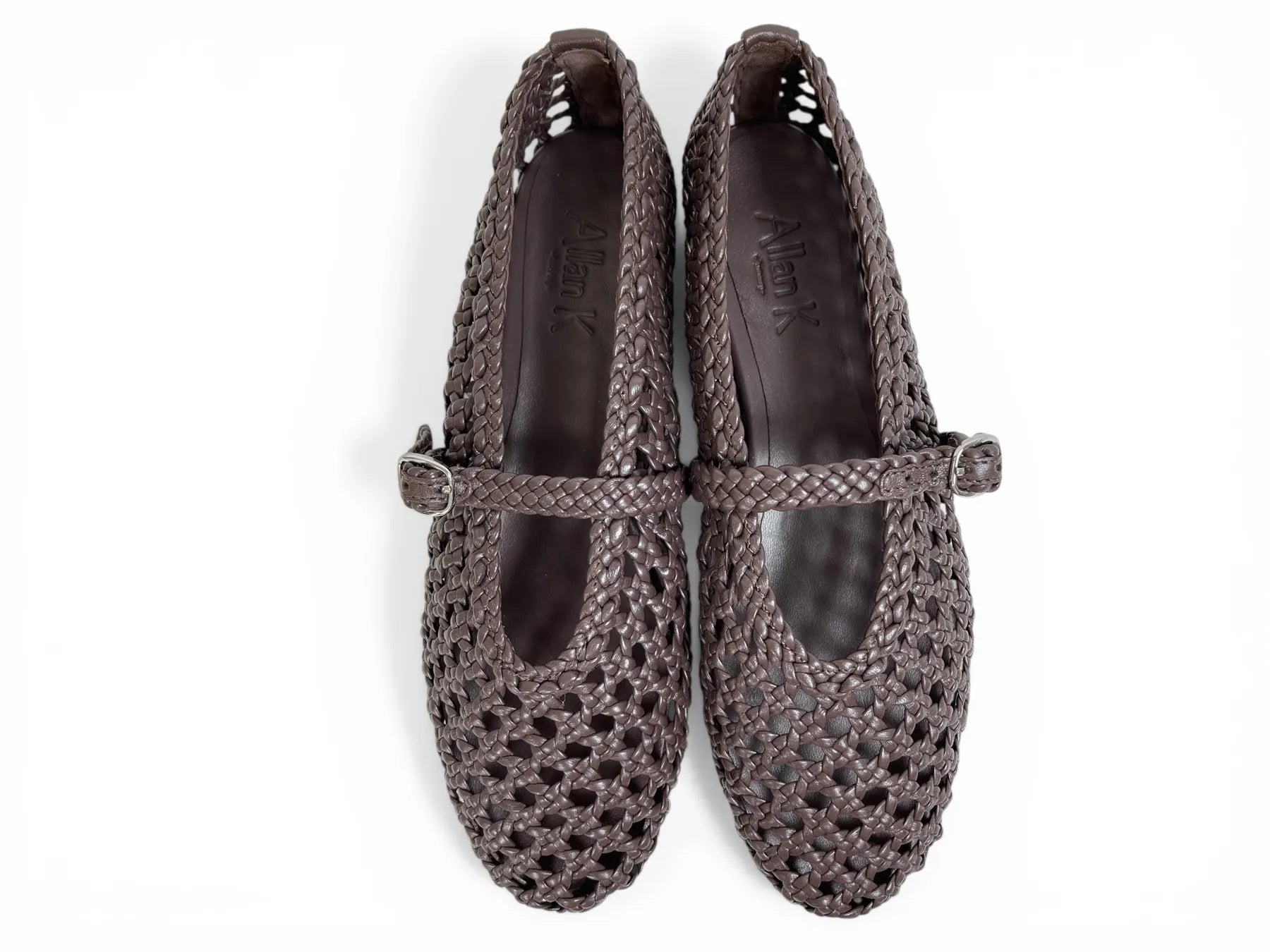ALAN K WENDY QUADRO LEDER SLIPPER GEFLOCHTEN SEAL BROWN