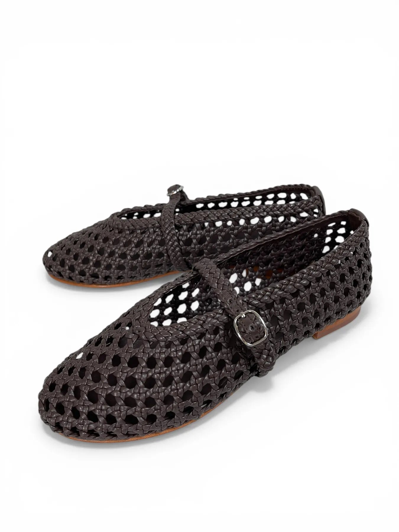 ALAN K WENDY QUADRO LEDER SLIPPER GEFLOCHTEN SEAL BROWN
