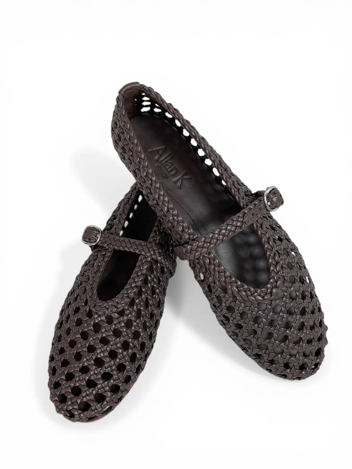 ALAN K WENDY QUADRO LEDER SLIPPER GEFLOCHTEN SEAL BROWN