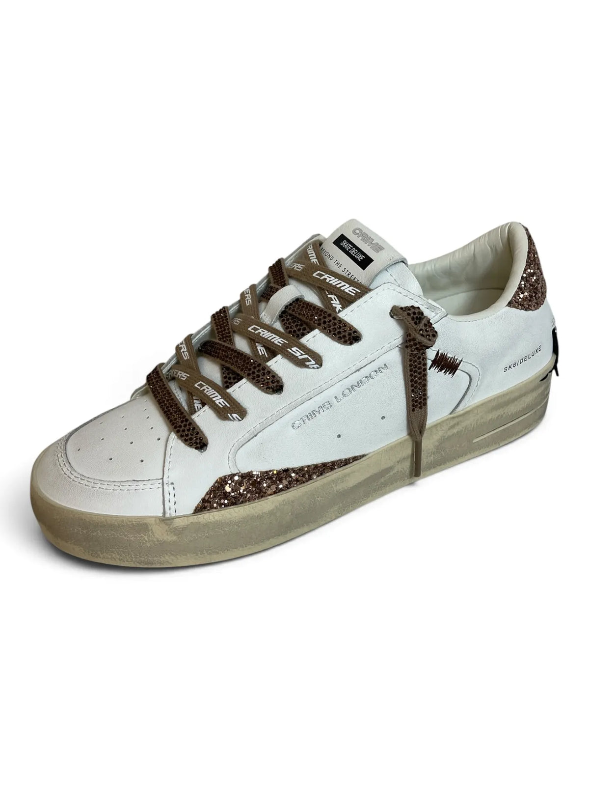 CRIME LONDON 23104AA9 Sk8 Deluxe Sneakers mit Glitter-Detail Weiß