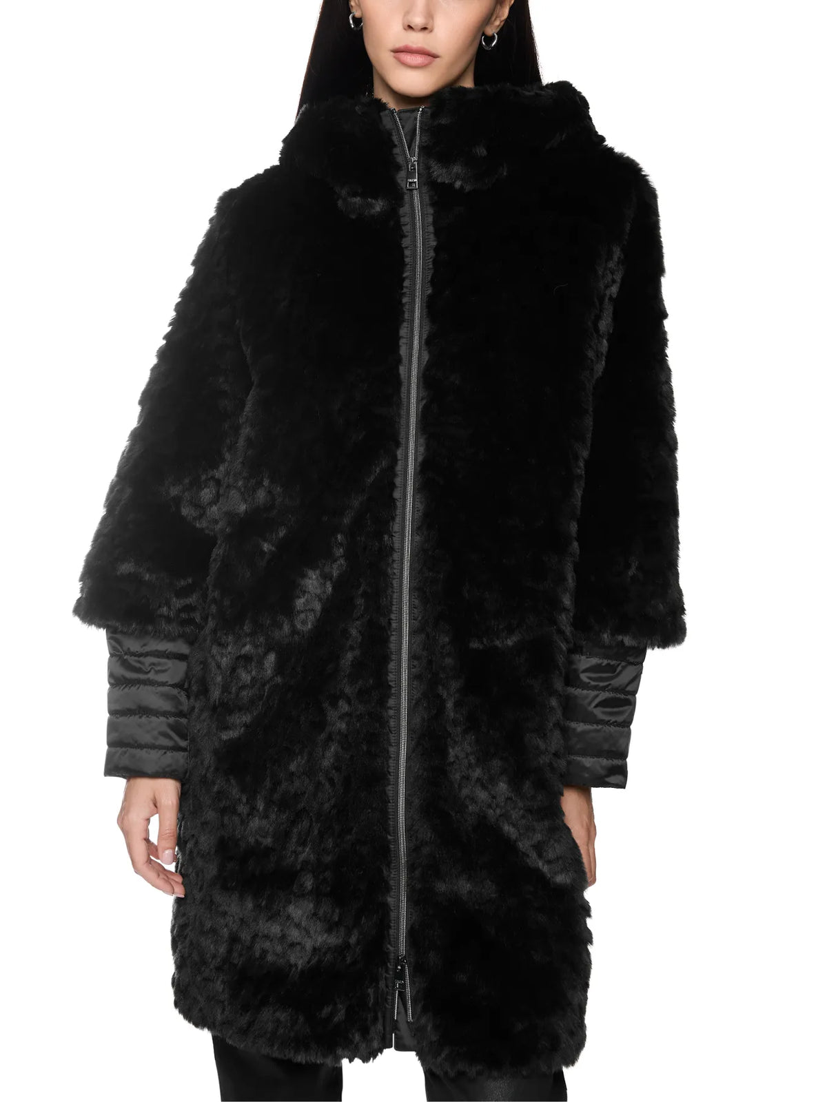 MARC CAIN BA 11.08 W73 Kapuzenmantel aus Fake Fur Black