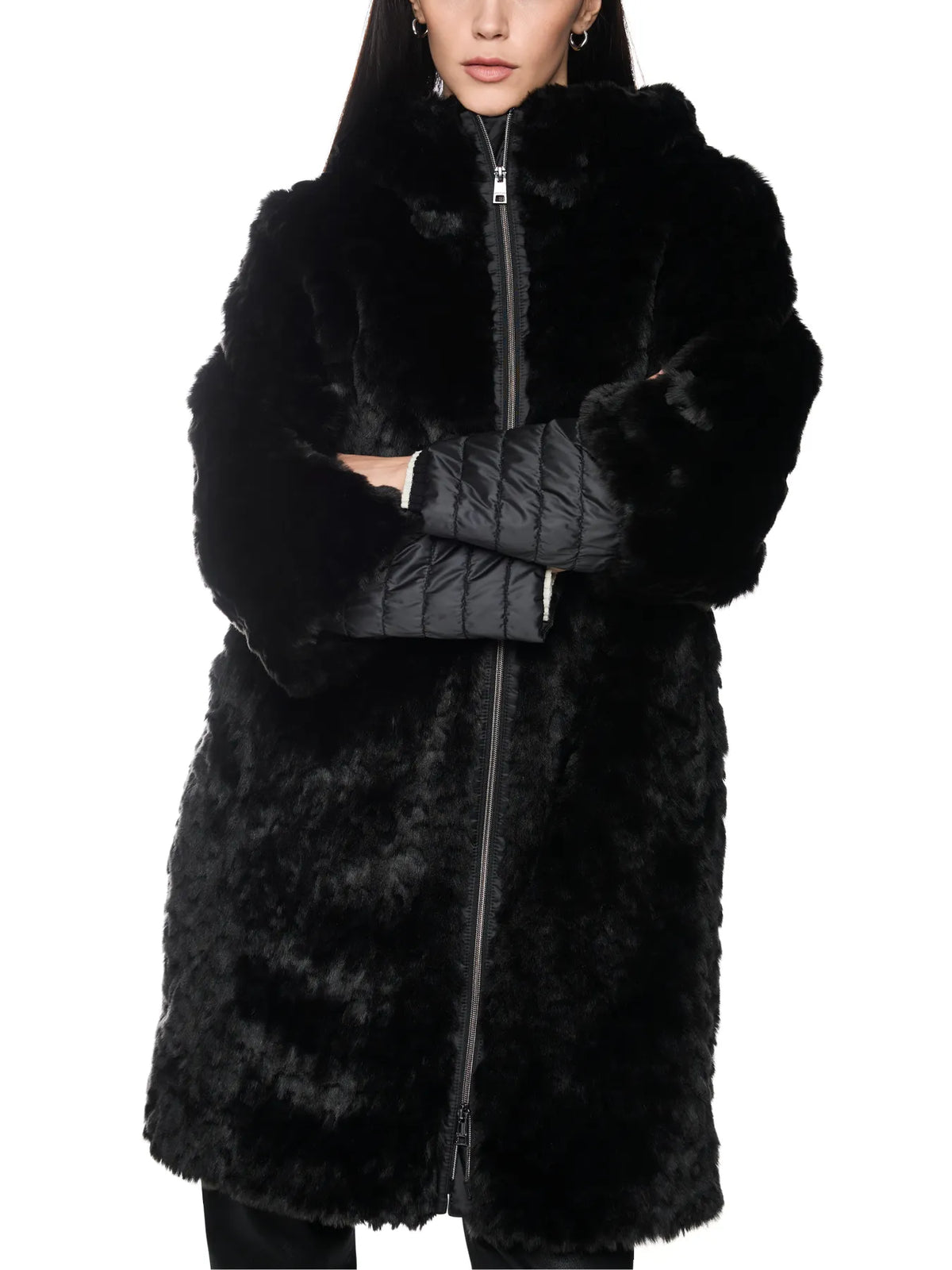 MARC CAIN BA 11.08 W73 Kapuzenmantel aus Fake Fur Black