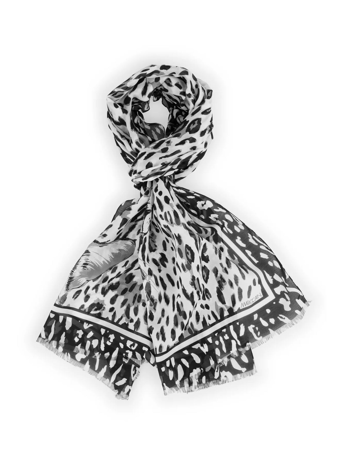 MARC CAIN BS B4.07 Z65 Schal Seide-Mix Leo-Print white and black