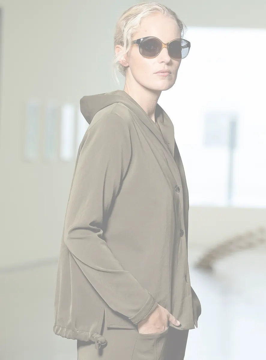 ANIA SCHIERHOLT BL3328/55 Damen Bluse mit Kapuze langer Arm Stretch Beige Muschel