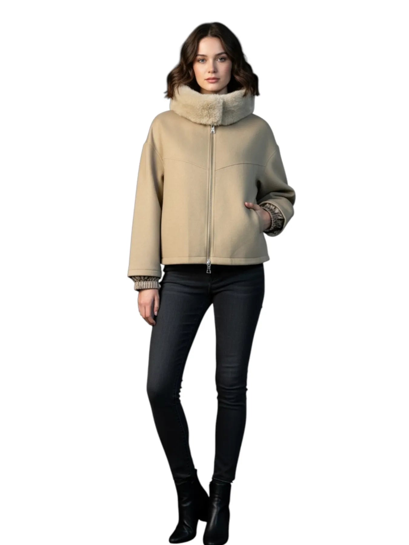 BLONDE JERRY M Woll Jacke mit Kapuze Beige 550